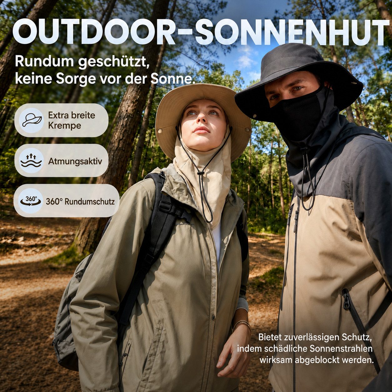nsihing Fischerhut Fischerhut UPF50+, Atmungsaktiv mit Abnehmbarem Gesichtsschutz Mit Nackenschutz für Angeln, Wandern, Strand & Garten