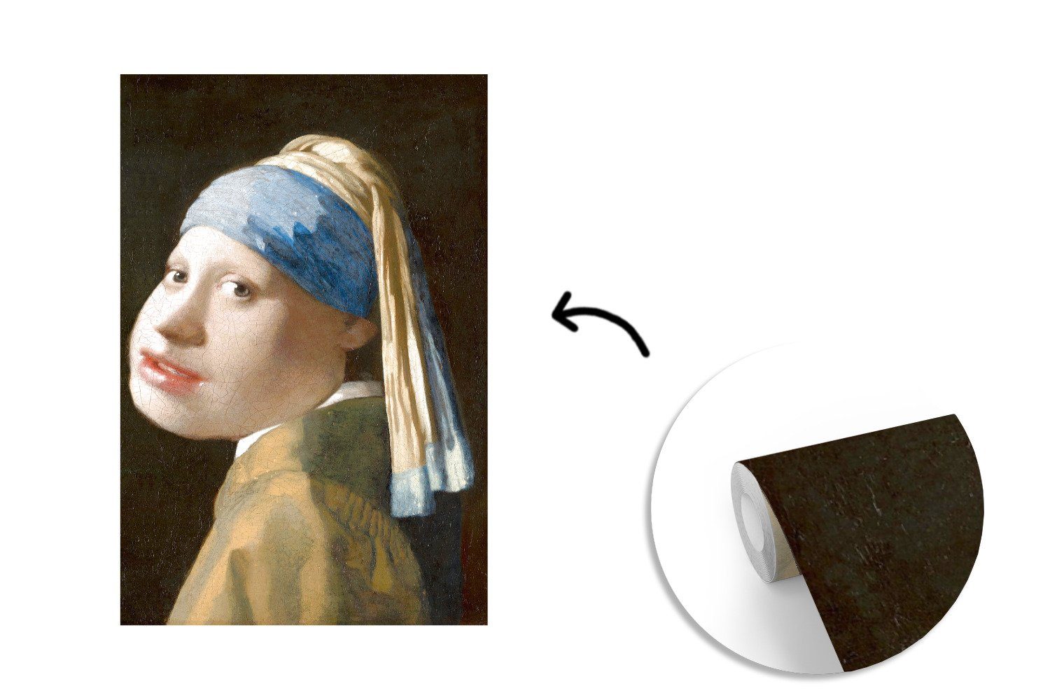Vermeer Matt, dem MuchoWow (3 Karikatur, bedruckt, Montagefertig Perlenohrring Wohnzimmer, Tapete - Das mit Johannes für Fototapete - Mädchen Vinyl Wandtapete St),