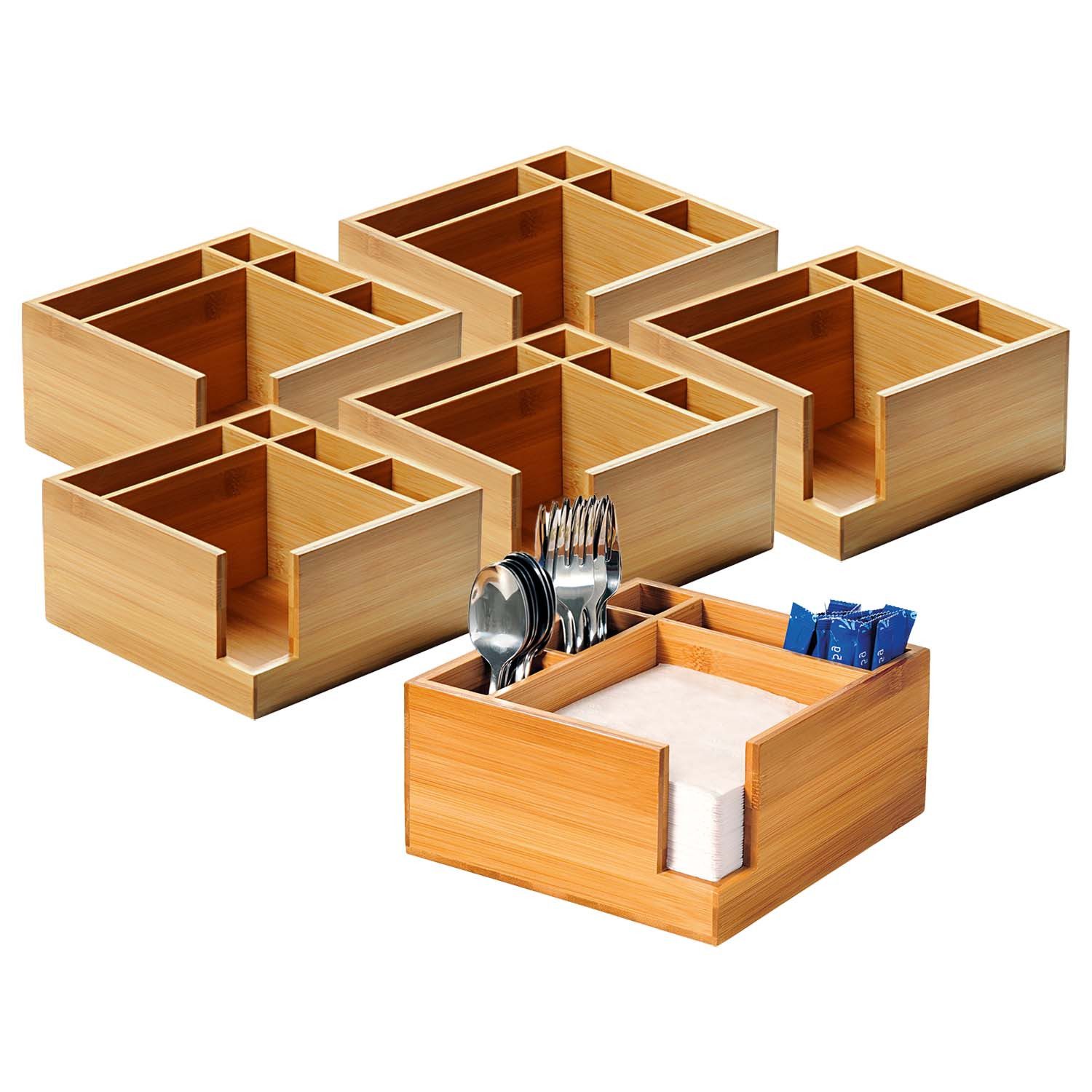 Kesper Besteckträger 6 Stück Besteckkasten mit Serviettenspender - Bambus, 18 x 18cm, (6-tlg), verschiedene Fächer