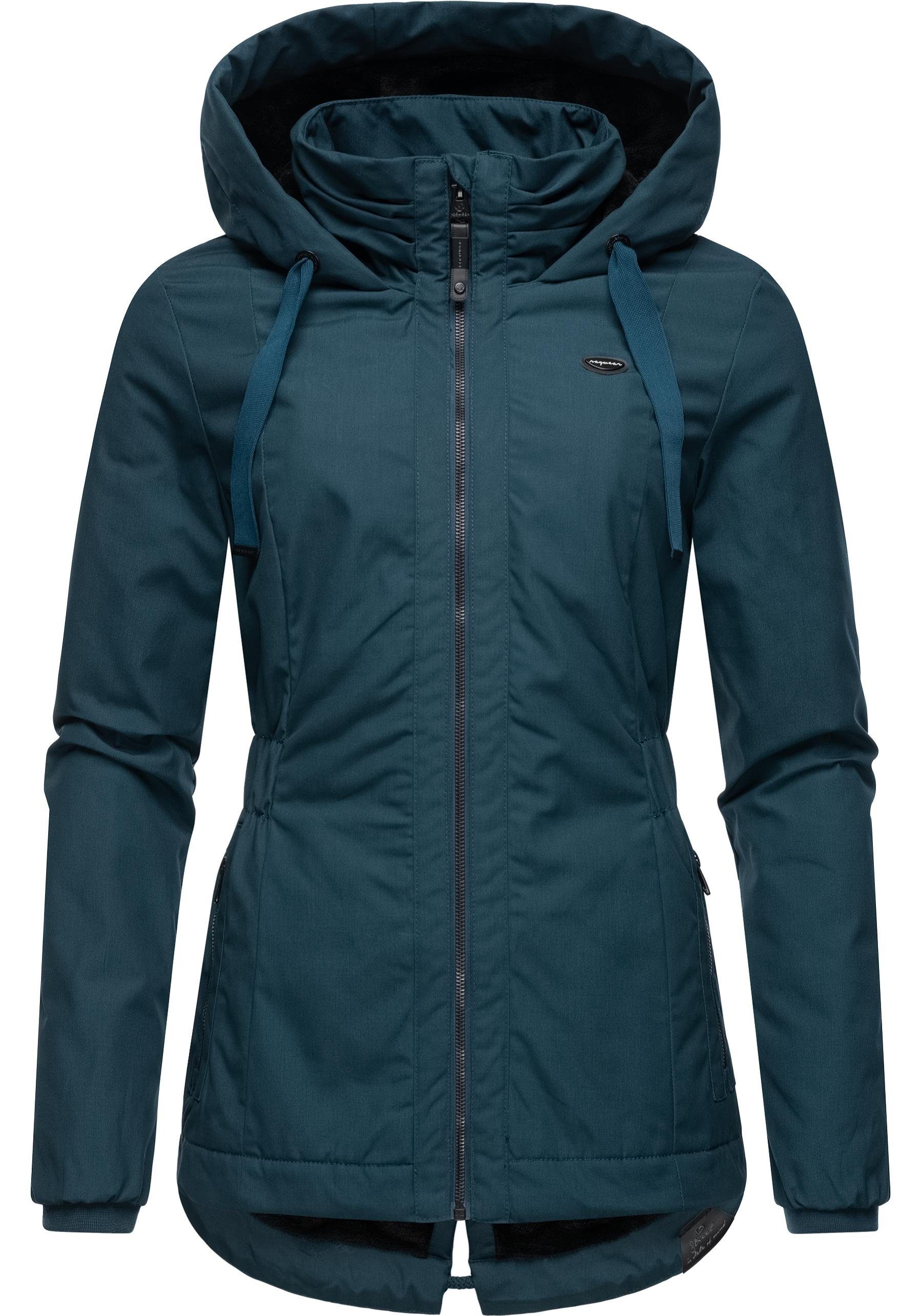 mit Outdoorjacke großer Ragwear Varvarra Übergangsjacke stylische dunkelpetrol Kapuze