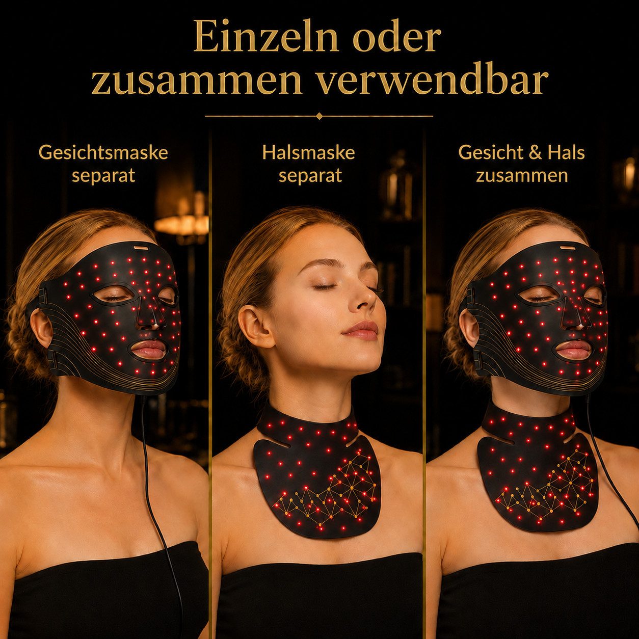 Toomoke LED-Gesichtsmaske LED Maske Gesicht mit Halsmaske Set, Lichtmaske Gesicht, 4 Lichtmodi, 60 LED Module, 180 LED Chips, wiederaufladbarer Controller, LED Gesichtspflege Gerät
