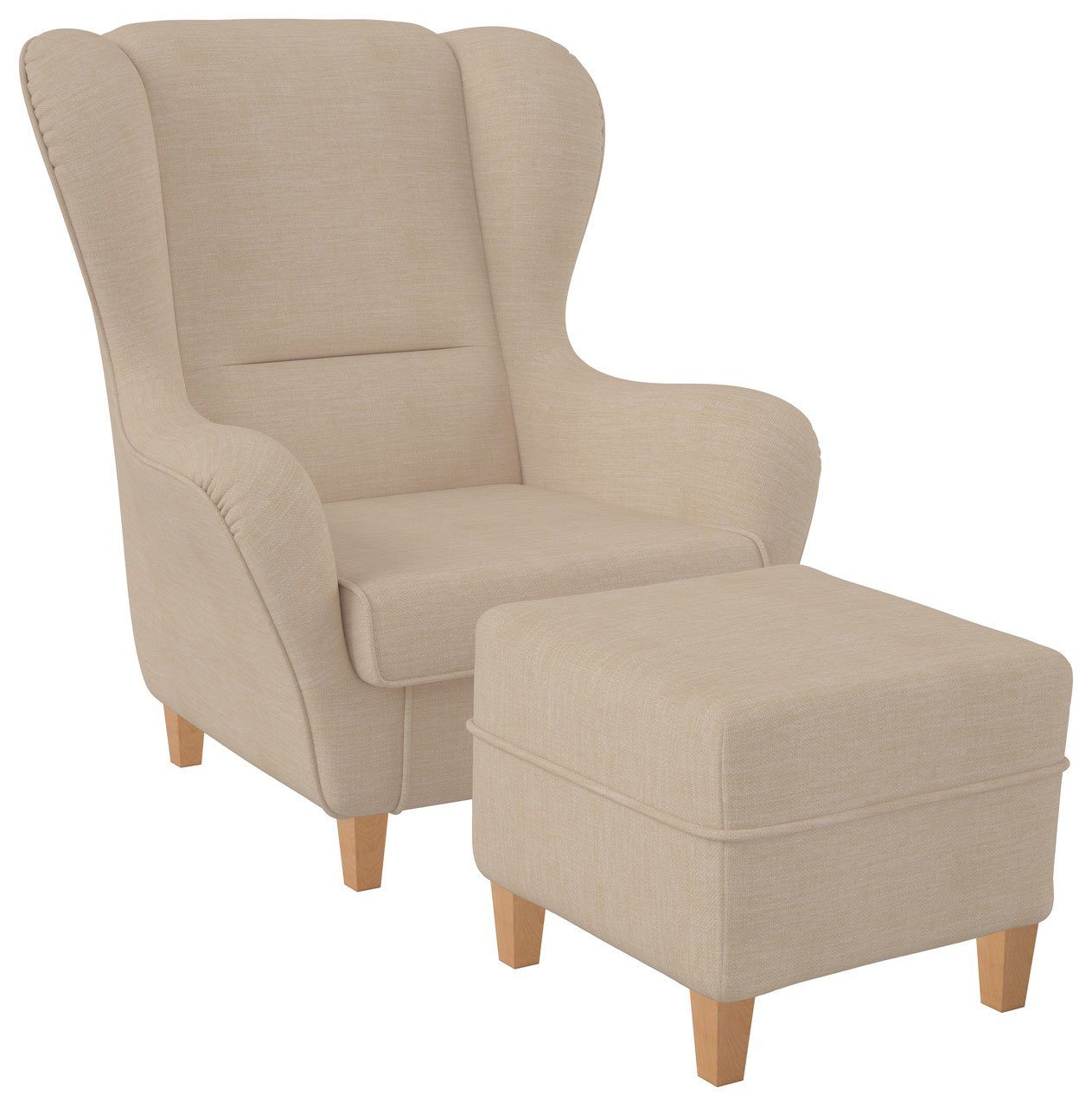 Supellex Ohrensessel Sofia Relaxsessel inkl. Hocker Design Vienna Creme