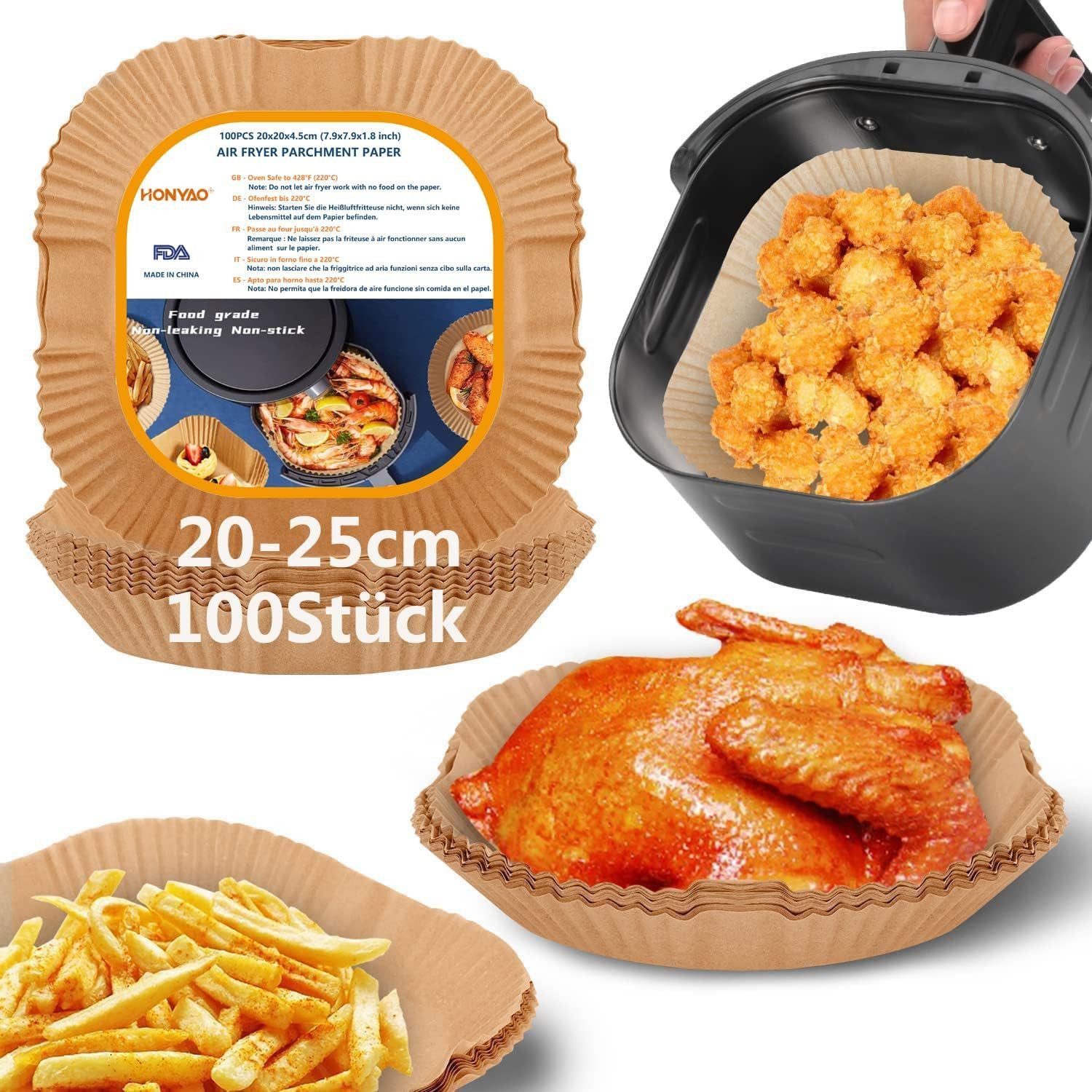 Backpapier 100 Stück Backpapier für Heißluftfritteuse Air fryer Backpapier