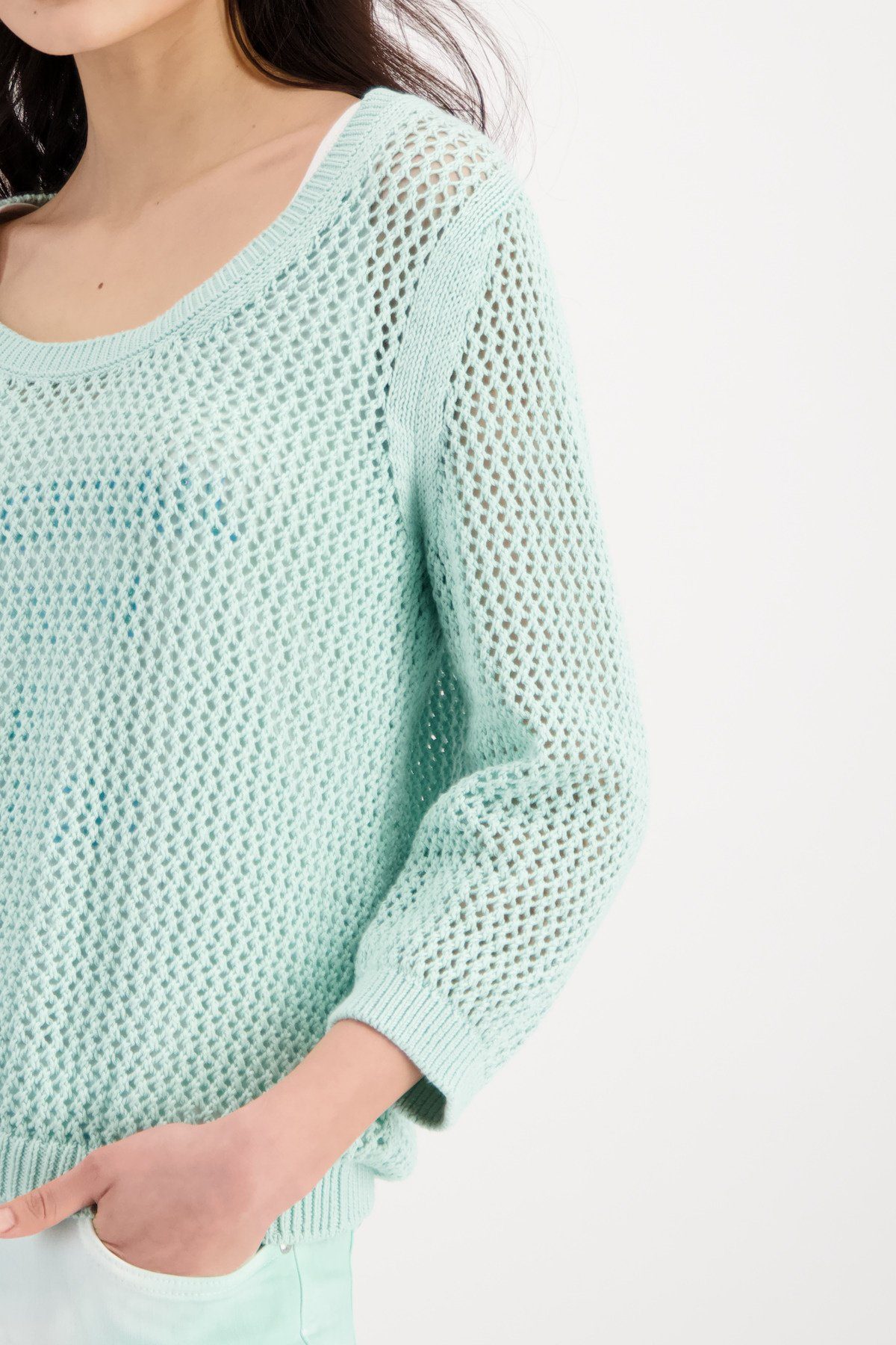Monari Strickpullover Basic Pullover mit Lochmuster
