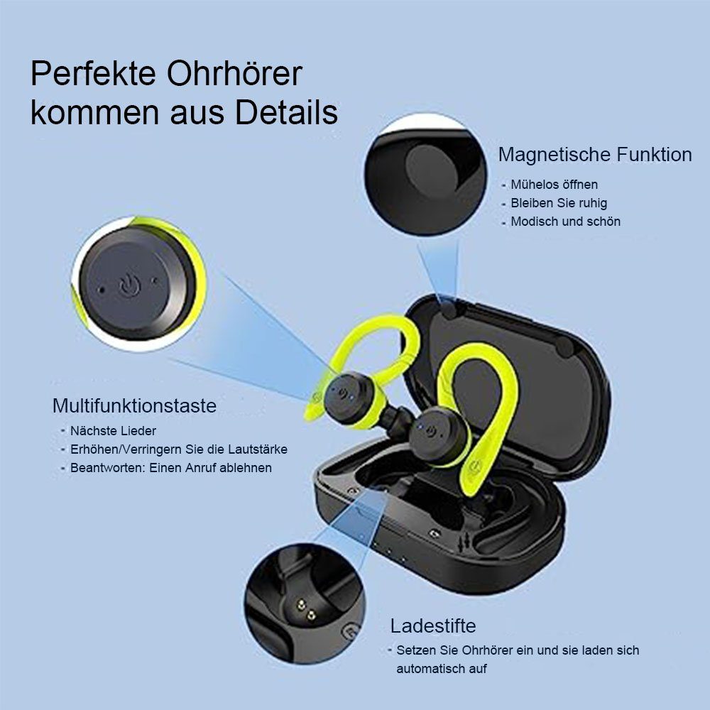 Drahtlose Bluetooth-Kopfhörer Sportkopfhörer grün mit 5.0 Mikrofon MOUTEN