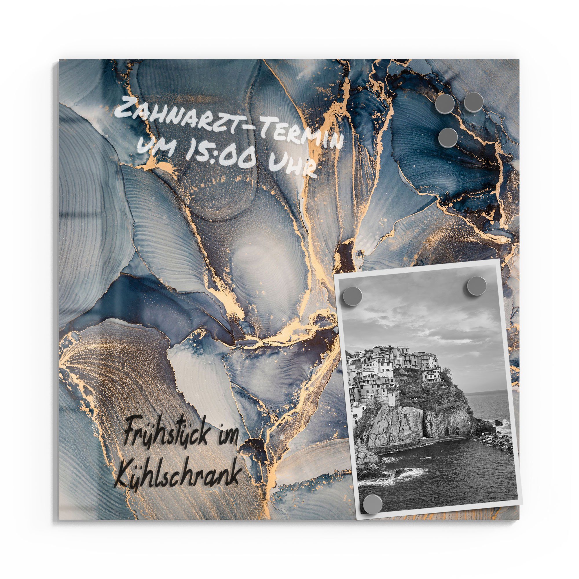 DEQORI Magnettafel 'Marmor-Farbspiel mit Gold', Whiteboard Pinnwand beschreibbar