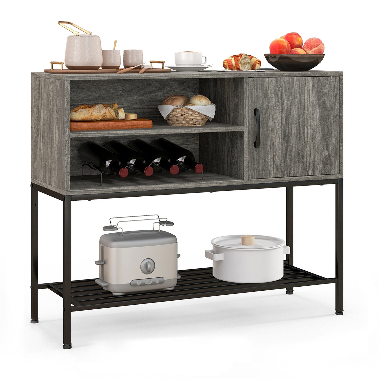 COSTWAY Weinschrank Buffetschrank mit Tür & Weinregal, 100x35x83cm