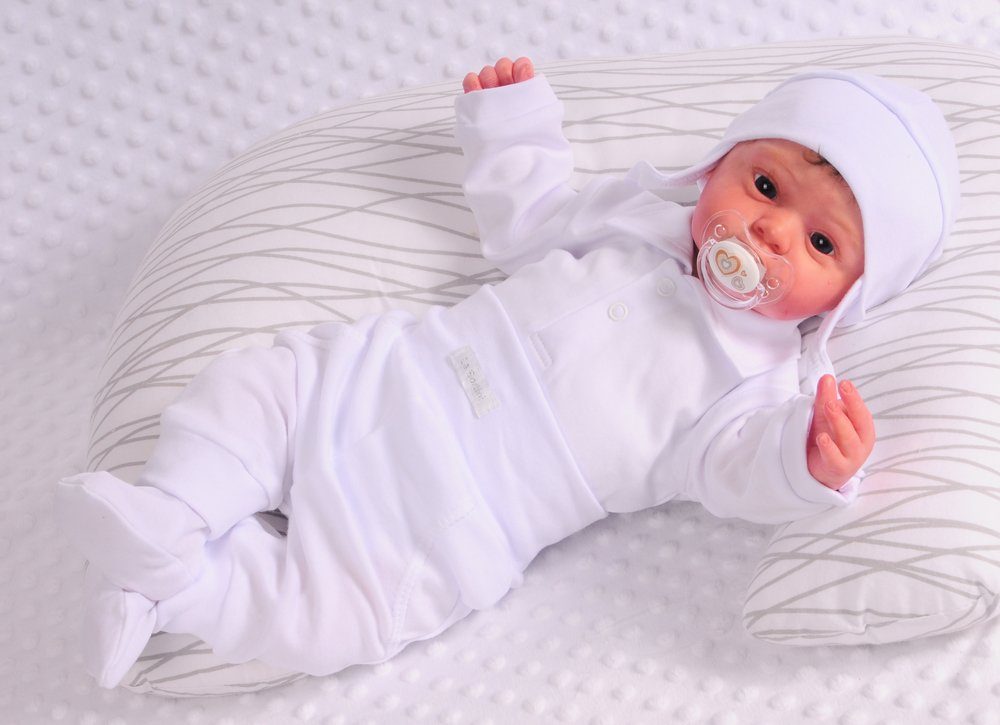 La Bortini Body & Hose Baby Anzug Weiß in Fuß Hose 3Tlg Body mit und Mütze