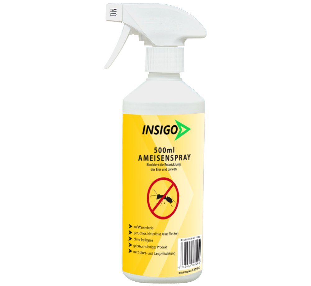INSIGO Ameisengift Ameisen Spray gegen Ameisen, Larven & Eier, 0.5 l, 1-St., auf Wasserbasis, geruchsarm, brennt / ätzt nicht, mit Langzeitwirkung