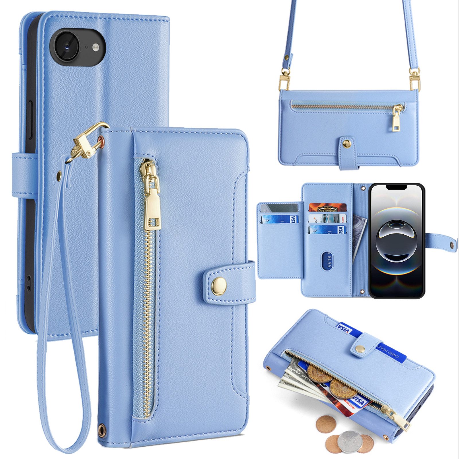 betterfon Handykette mit Portemonnaie für iPhone -Handyhülle Kartenfächern, Hände frei – mit Silikonhülle & Schnur für flexiblen Alltag