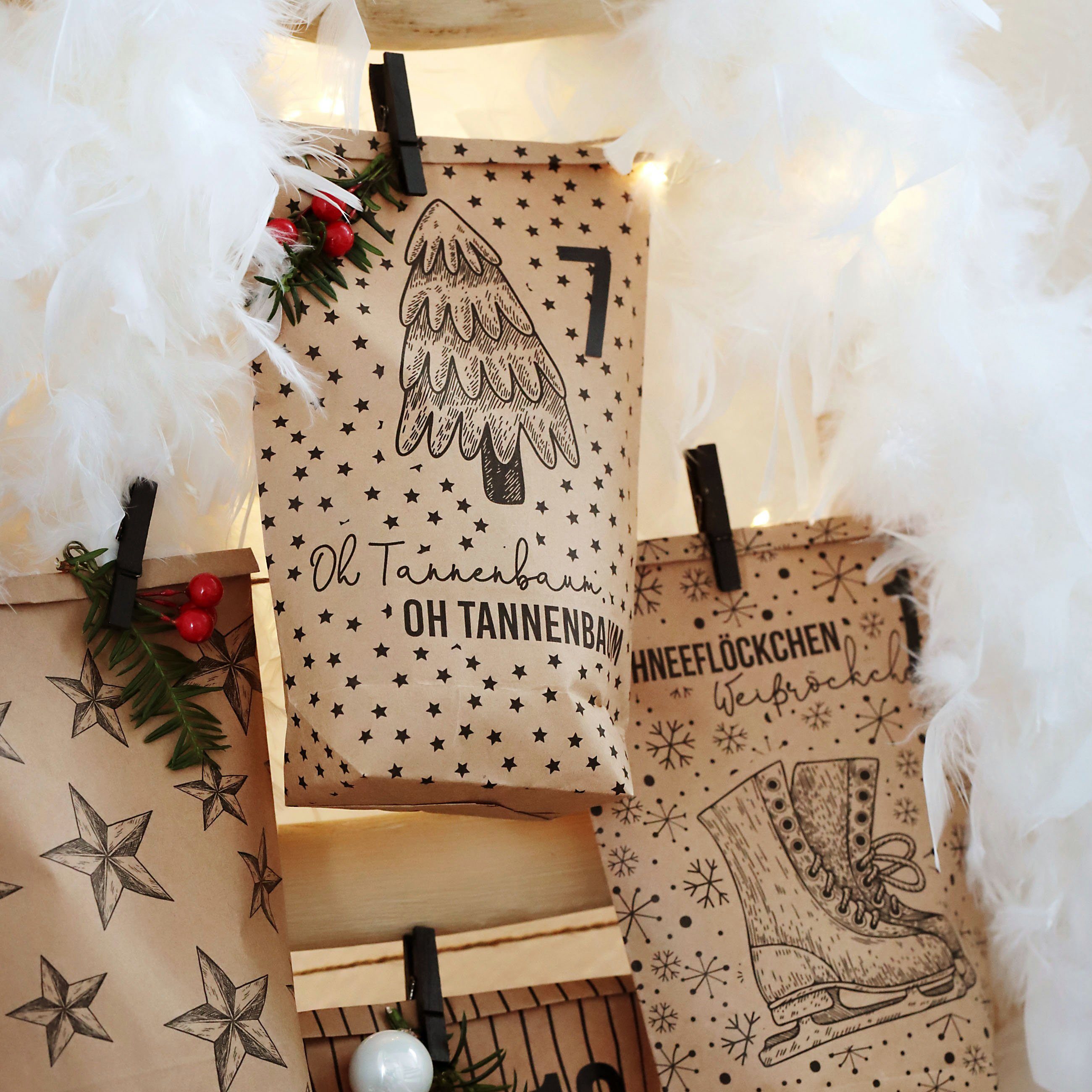 PAPIERDRACHEN befüllbarer Adventskalender DIY Adventskalender - 24 Geschenktüten, 24 Zahlenaufkleber & Klammern – Bild 4 von 5