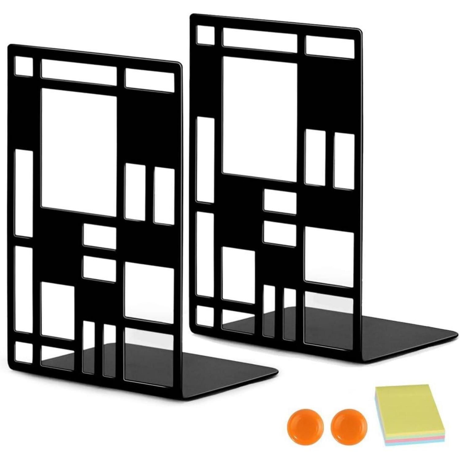 LuxusKollektion Buchstütze Buchstützen Metall Regal Büro Zuhause 1 Paar Schwarz Kariert