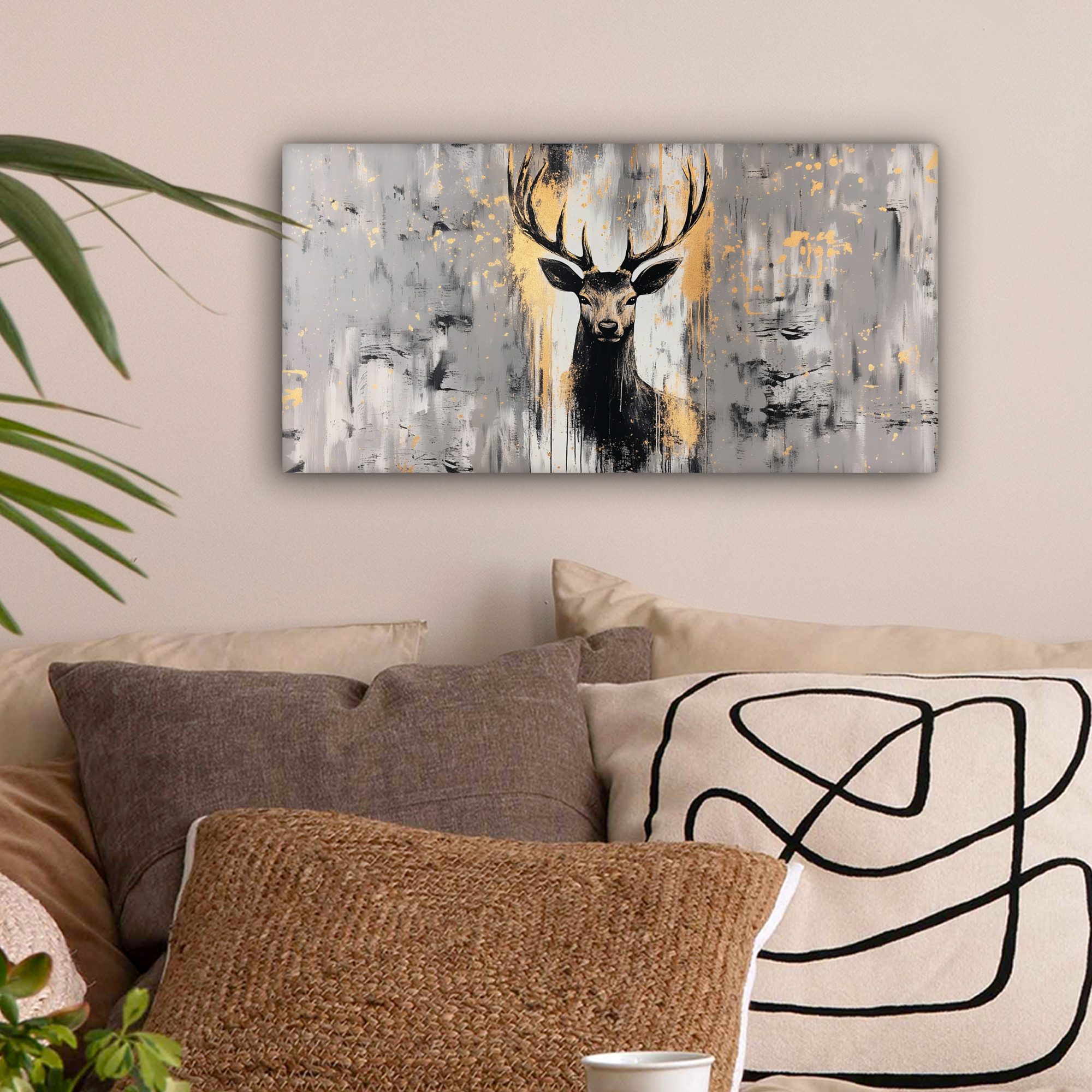 OneMillionCanvasses® Leinwandbild Panorama Abstrakt - Hirsch - Geweih - Gol günstig online kaufen