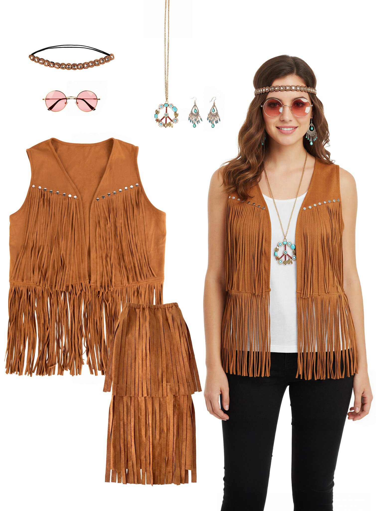 Metamorph Hippie-Kostüm Hippie Kostümset - Fasching Karnevalskostüm Damen, Fehlt nur noch Peace, Love & Happiness – fertig ist der Hippie-Look!