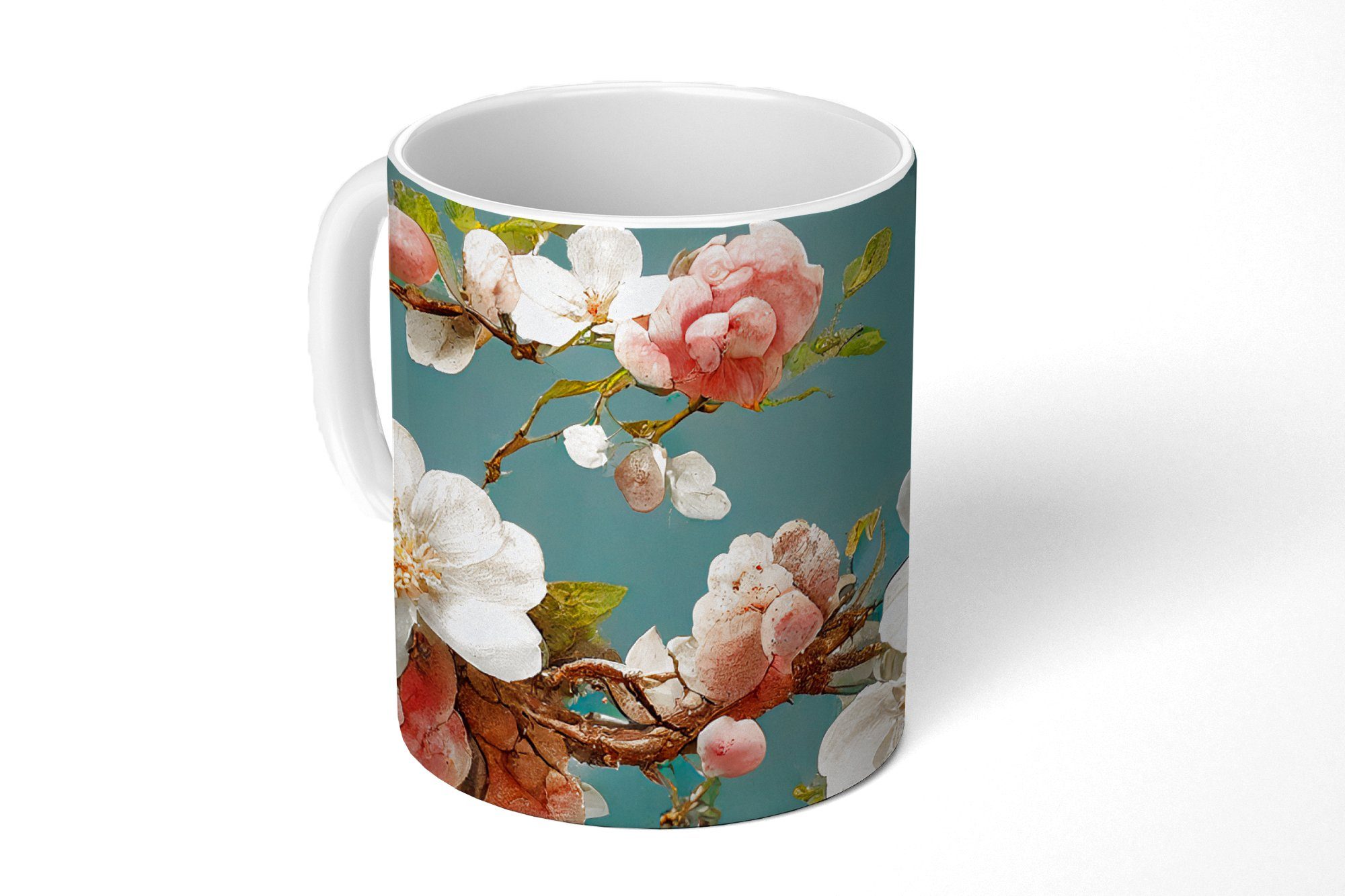 MuchoWow Tasse Blumen - Blüte - Kirsche - Zweig - Weiß, Keramik, Kaffeetassen, Teetasse, Becher, Teetasse, Geschenk