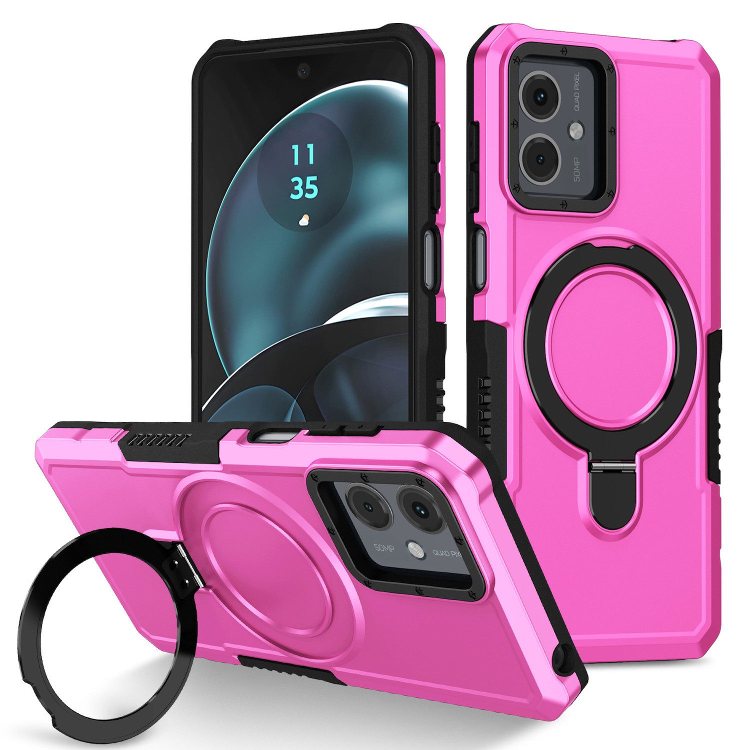 Wigento Handyhülle Für Motorola Moto G84 5G Armor Magnet Ring Cover Handy Hülle Tasche