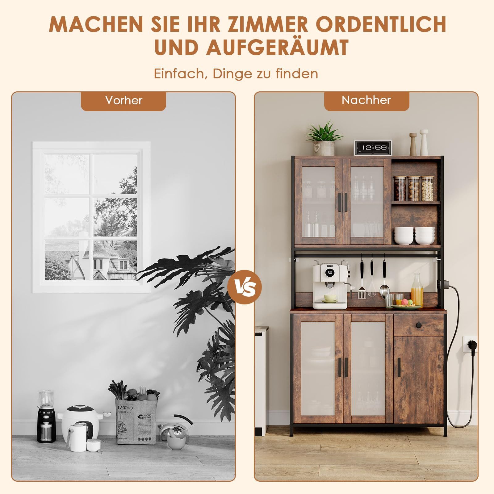 Dripex kitchen buffet, kitchen cabinet, buffet cabinet with worktop, 181cm high