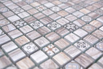 Mosani Mosaikfliesen Glasmosaik Mosaik Retro Holz Optik cream braun hell