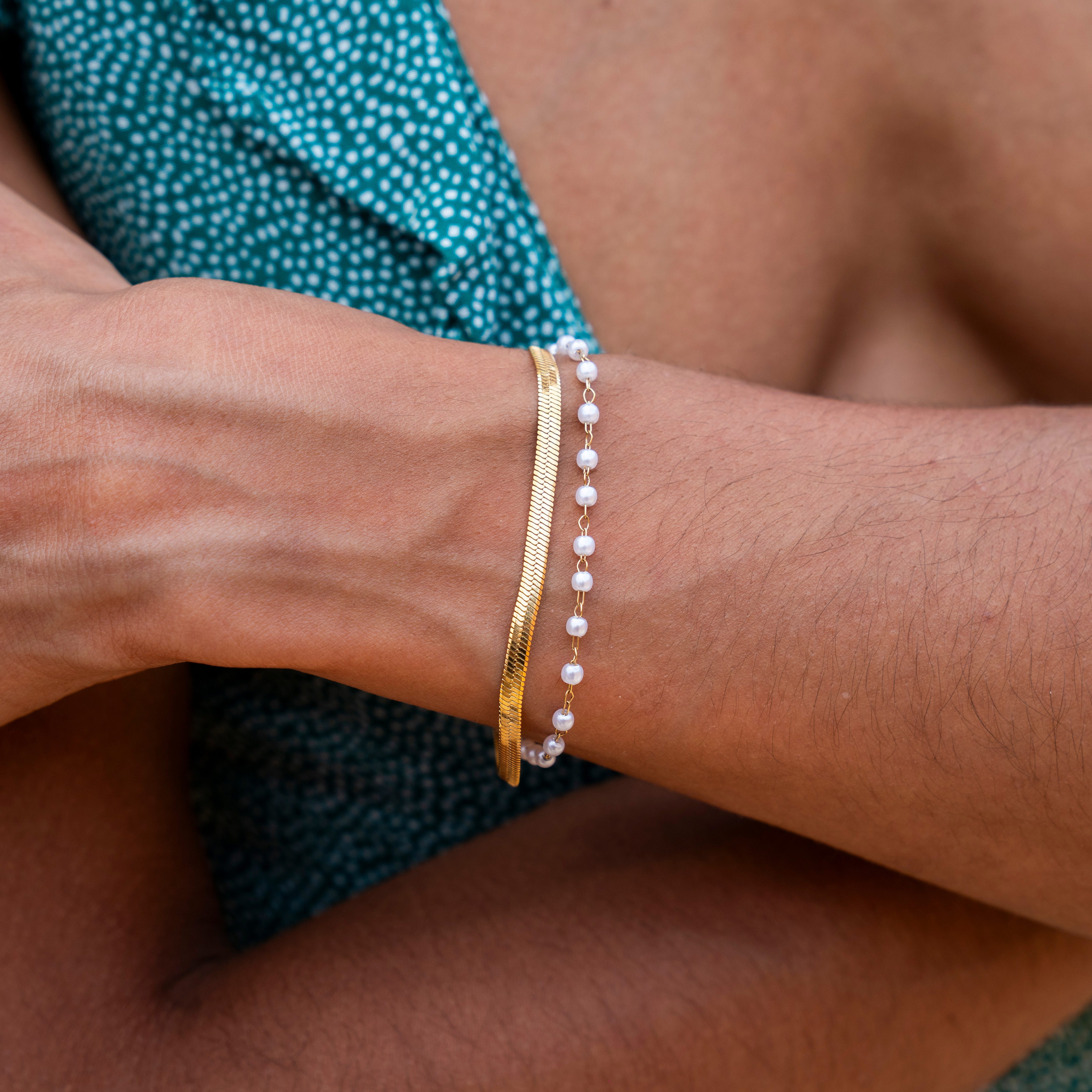 Made by Nami Edelstahlarmband Damen Armband zweireihig gold mit Süßwasserpe günstig online kaufen