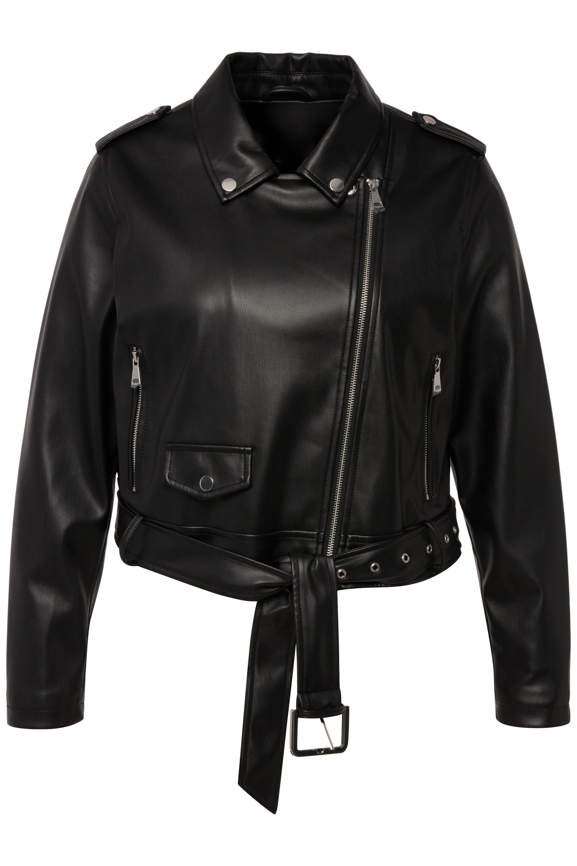 Ulla Popken Lederjacke Bikerjacke Lederoptik Reverskragen günstig online kaufen