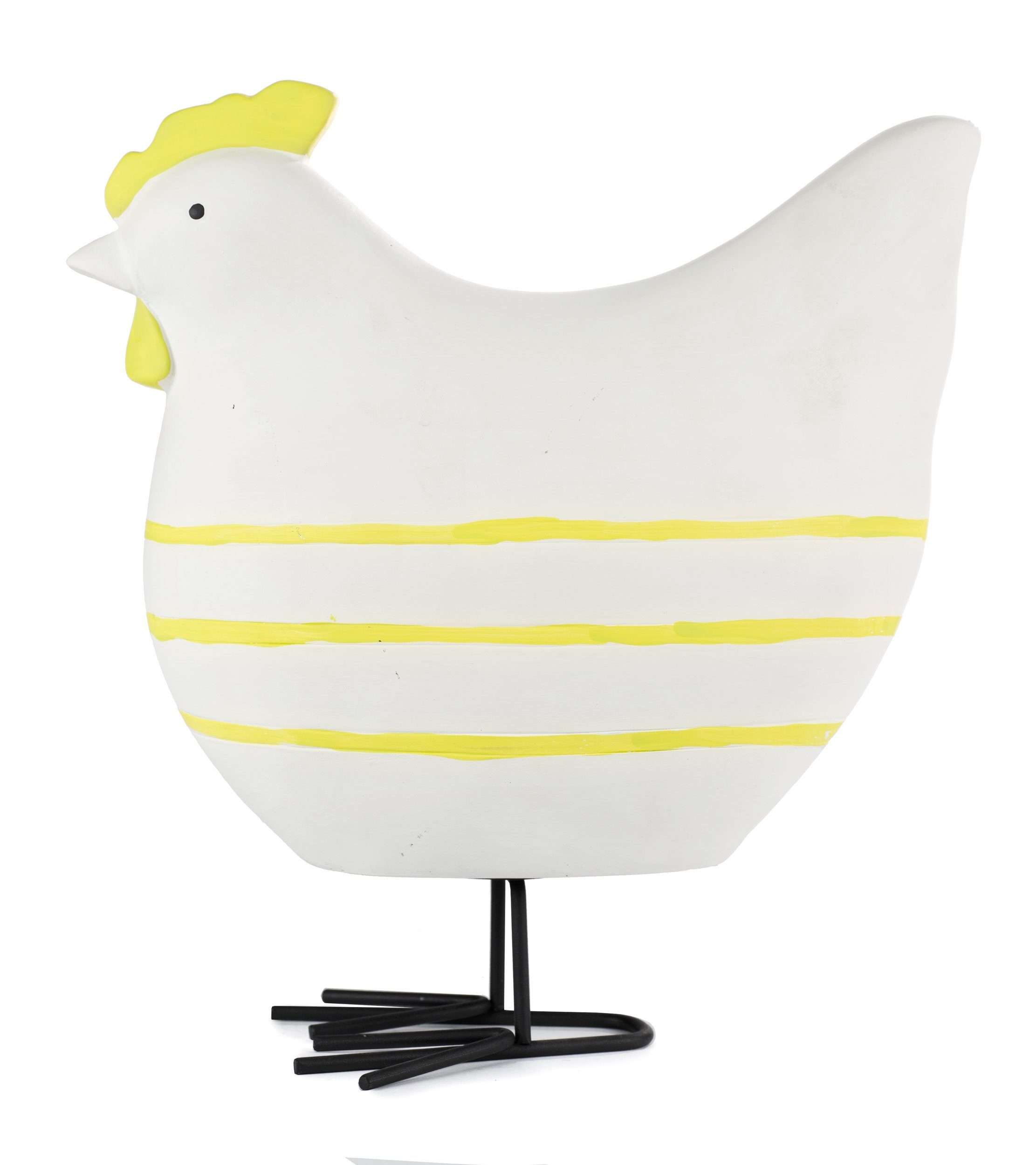 Dekofigur aufsteller huhn weiß mit gelben streifen 25 cm