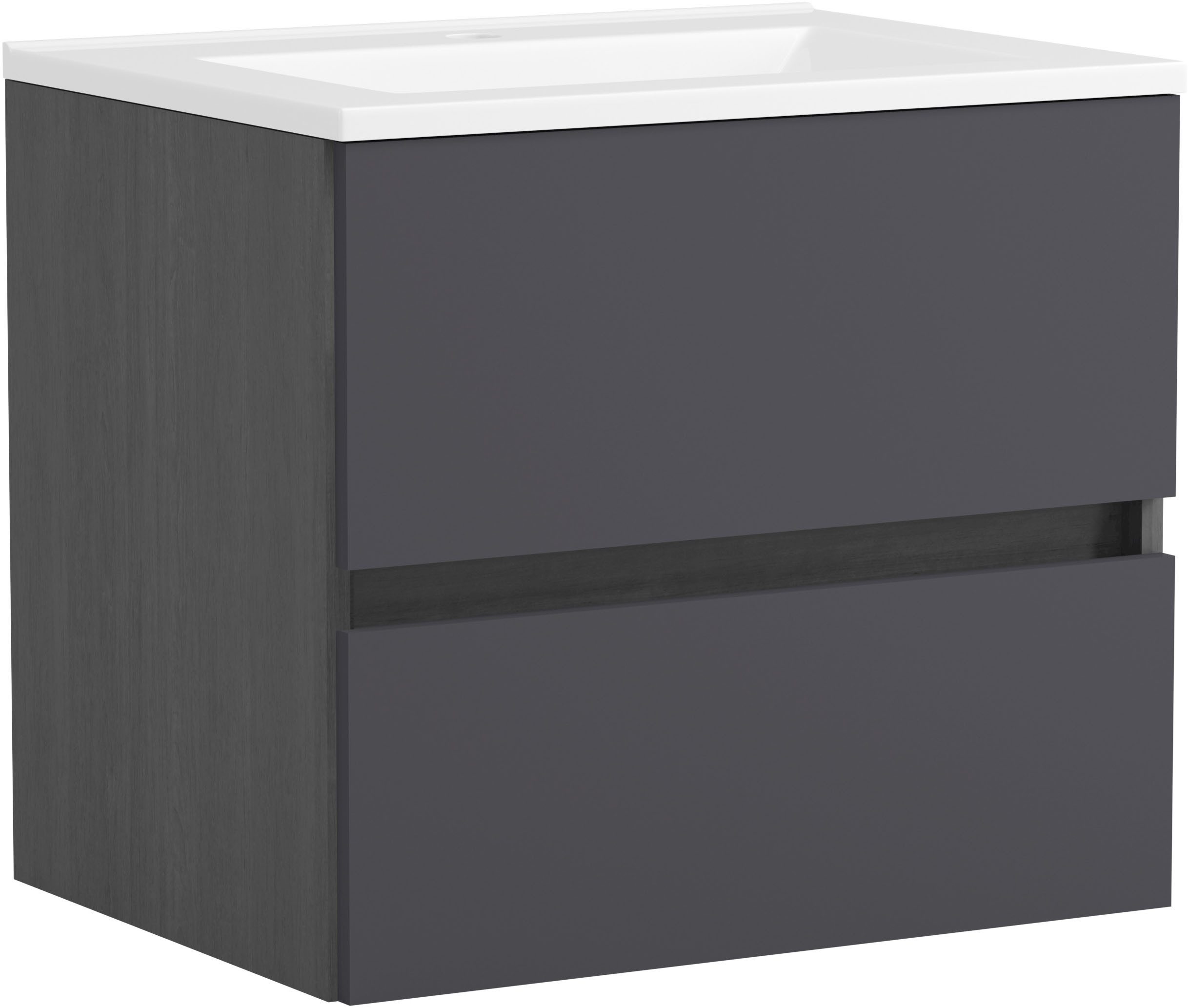 OTTO home Waschtisch BOZEN, 2 Auszüge inklusive Becken und Montagematerial (Badezimmerschrank, grifflos, einfache Montage, Bad-Einrichtung), Maße (B/H/T): ca. 60/52/45 cm, Badmöbel, Waschtisch, Stauraum, modern