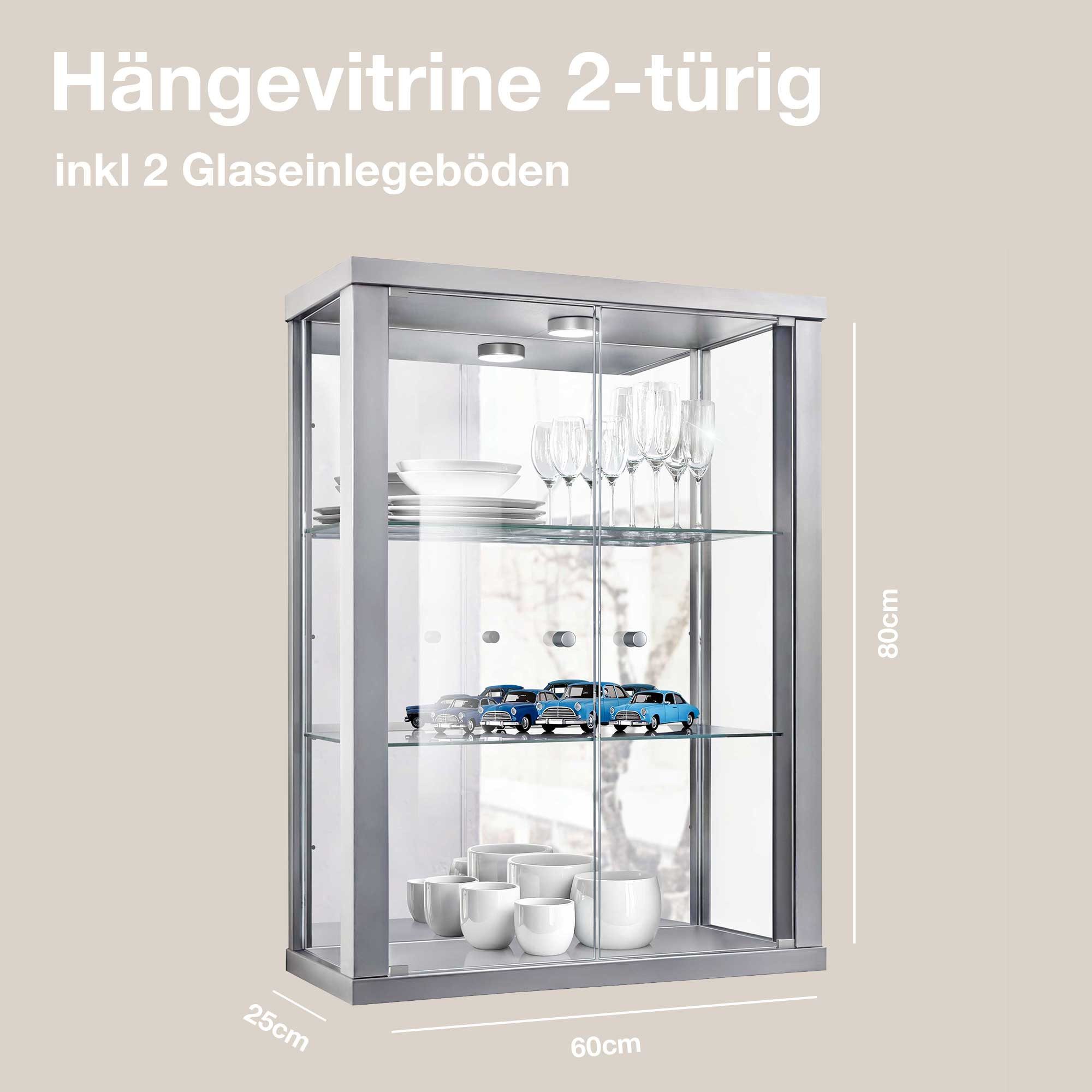K-Möbel Hängevitrine C1013 (Glasvitrine (80x60x25 cm) mit 2 Glastüren) günstig online kaufen