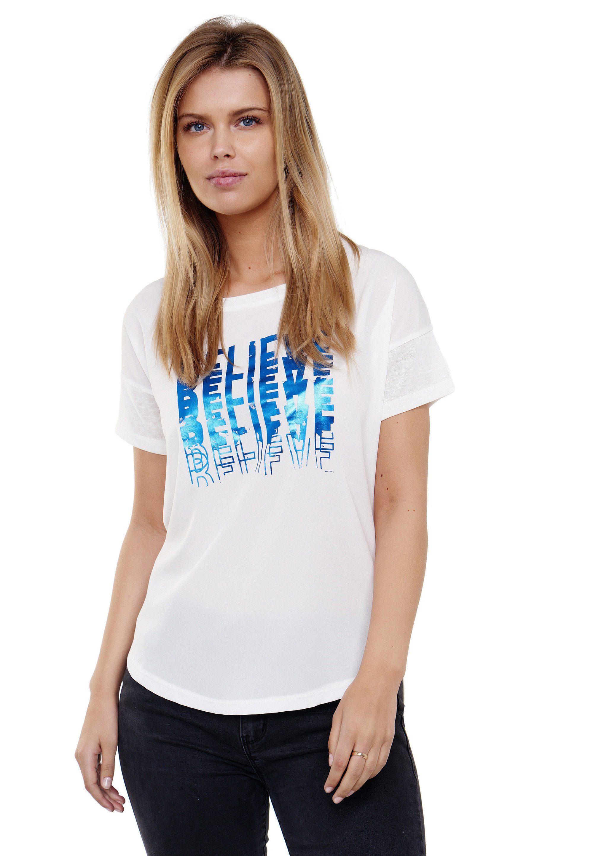 blau mit Decay detailliertem Printmotiv T-Shirt Believe