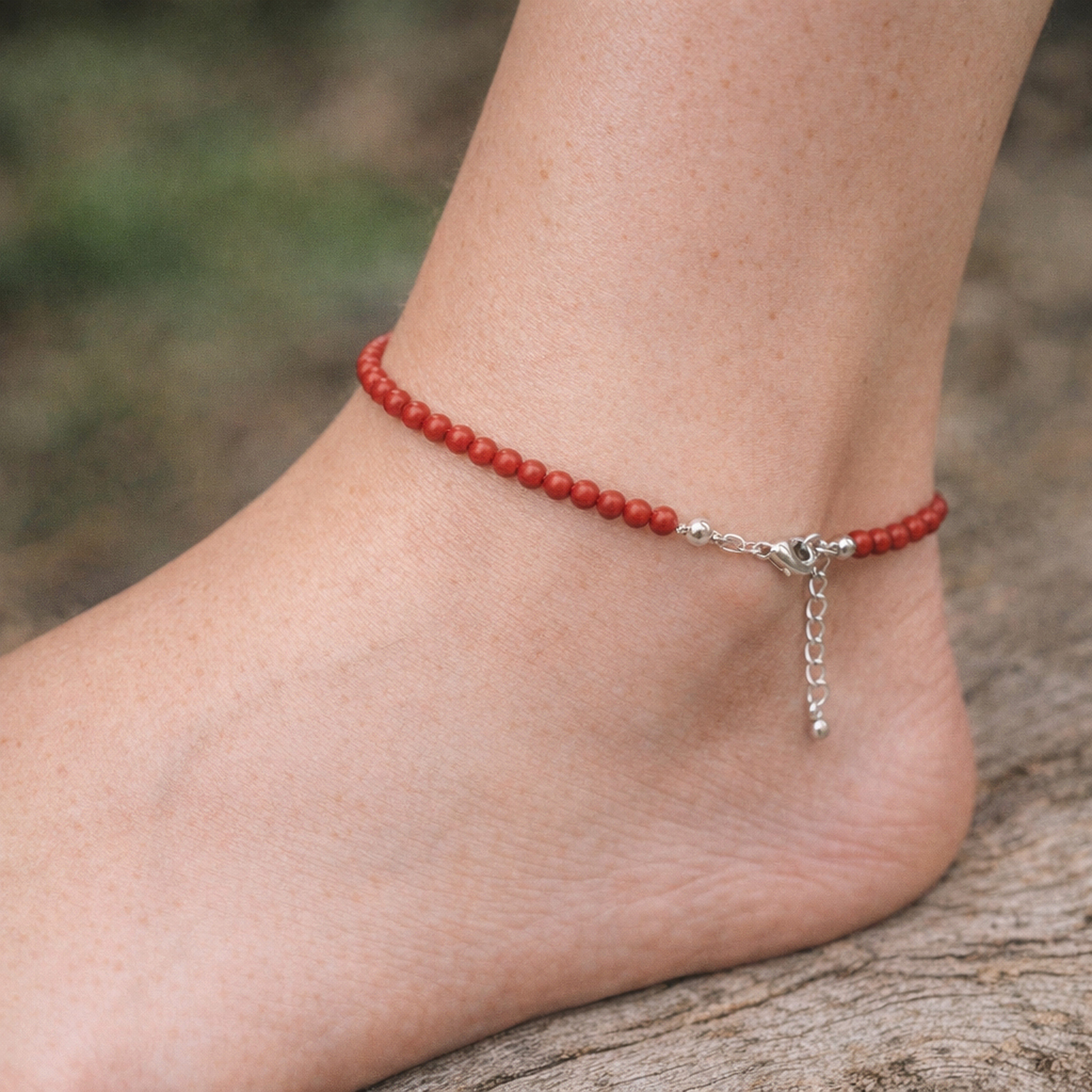 Lebensquelle Plus Fußkette mit Anhänger Jaspis, rot Fußkettchen, 4mm – Bild 2 von 4
