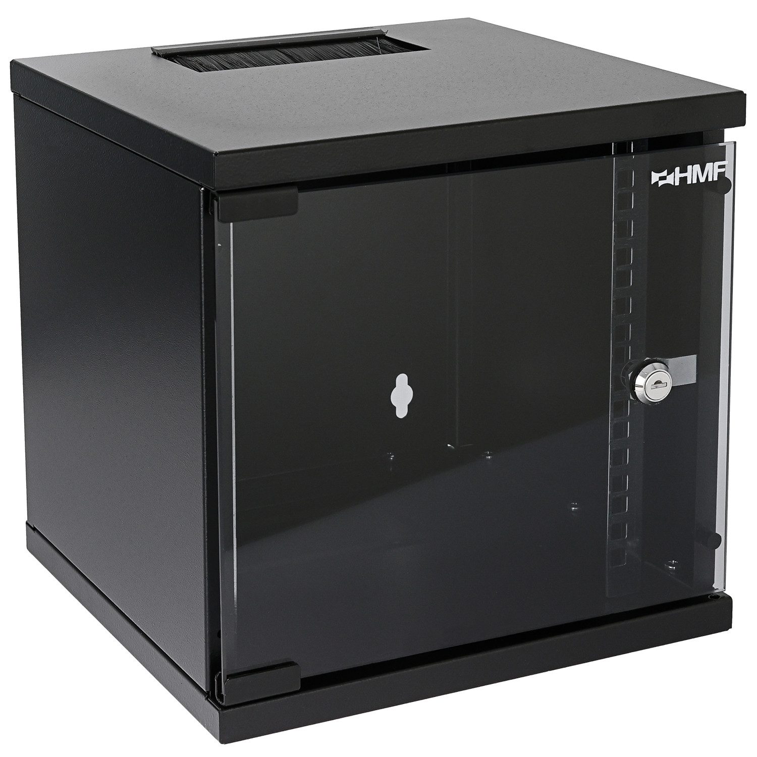 HMF Serverschrank Netzwerkschrank, Serverschrank 10 Zoll, 6 HE, 300 mm Tiefe, Voll montiert, Glastür, Schwarz