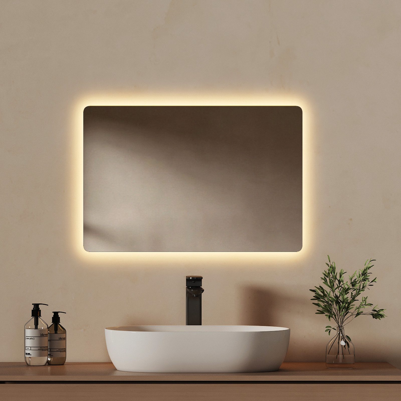 EMKE Badspiegel Druckknopfschalter Beschlagfrei Kalt/warmweiß Licht (ohne Rahmen, Höhe: 60cm), Separate mechanische Schalter, horizontal/vertikal, IP44
