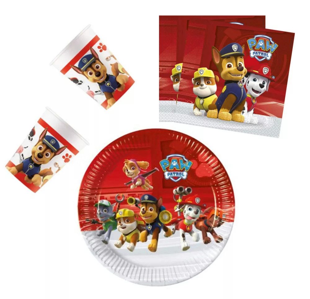 PAW PATROL Einweggeschirr-Set Paw Patrol Chase Geburtstag Deko Set 36tlg. Partyset (36-tlg), 8 Personen, Pappe