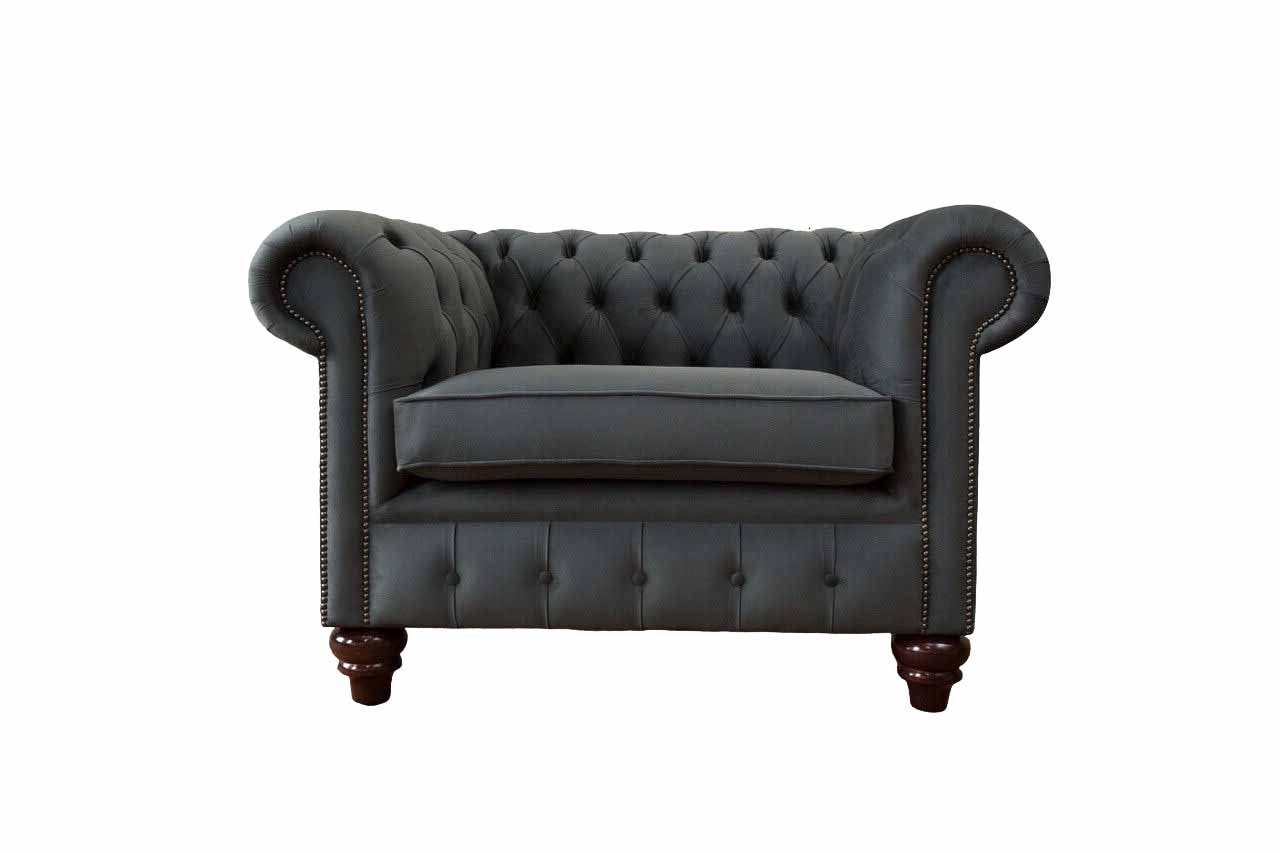 SAMT GEMÜTLICHER CHESTERFIELD HANDGEFERTIGTES JVmoebel GRAUER Chesterfield-Sessel SESSEL WEICHER