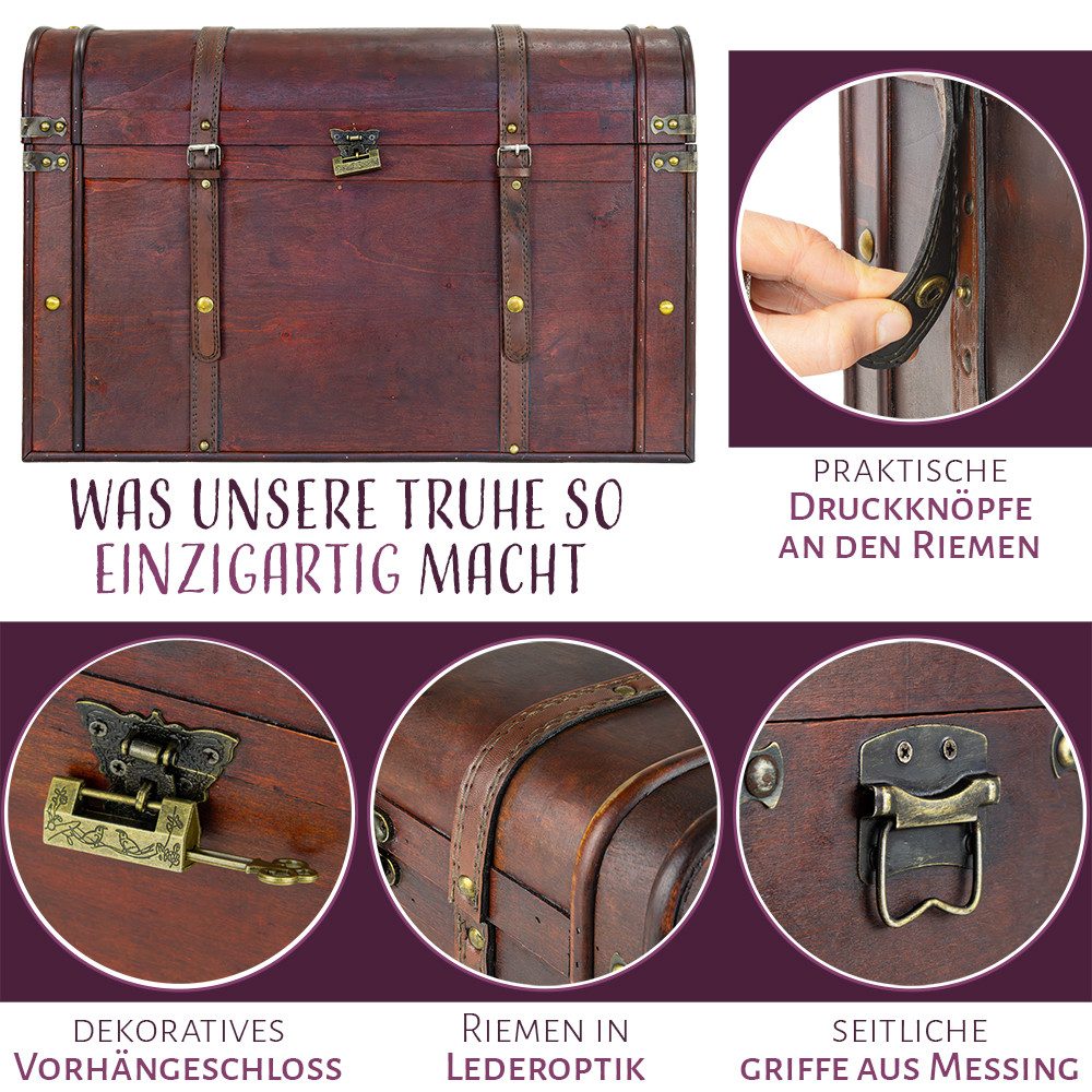 Kingpower Schatzkiste Schatztruhe aus Holz mit Schloss Schatzkiste Holztruhe 60x37x40 cm – Bild 4 von 5