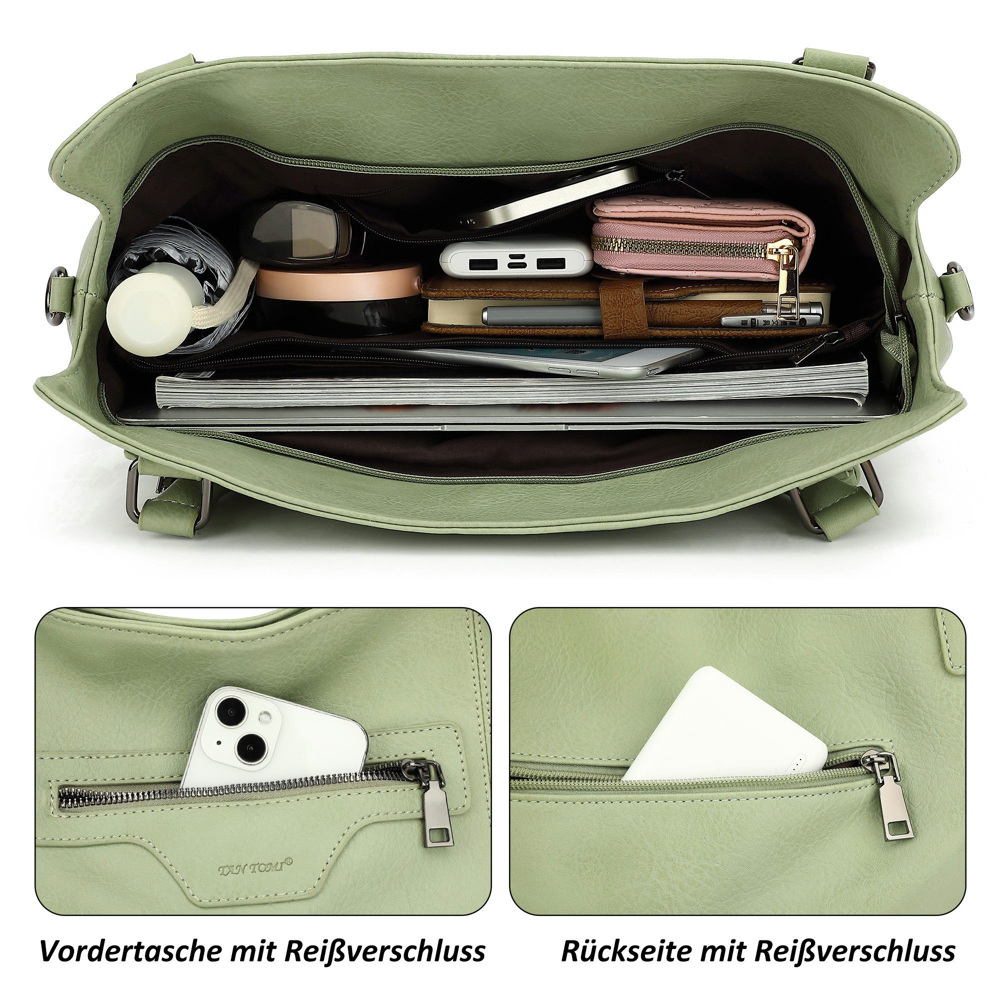 TAN.TOMI Handtasche Damen Schultertasche - Set Shopper Umhängetasche Henkeltasche, Mit abnehmbarem Schultergurt für Einkauf Reise Büro Schule – Bild 5 von 5