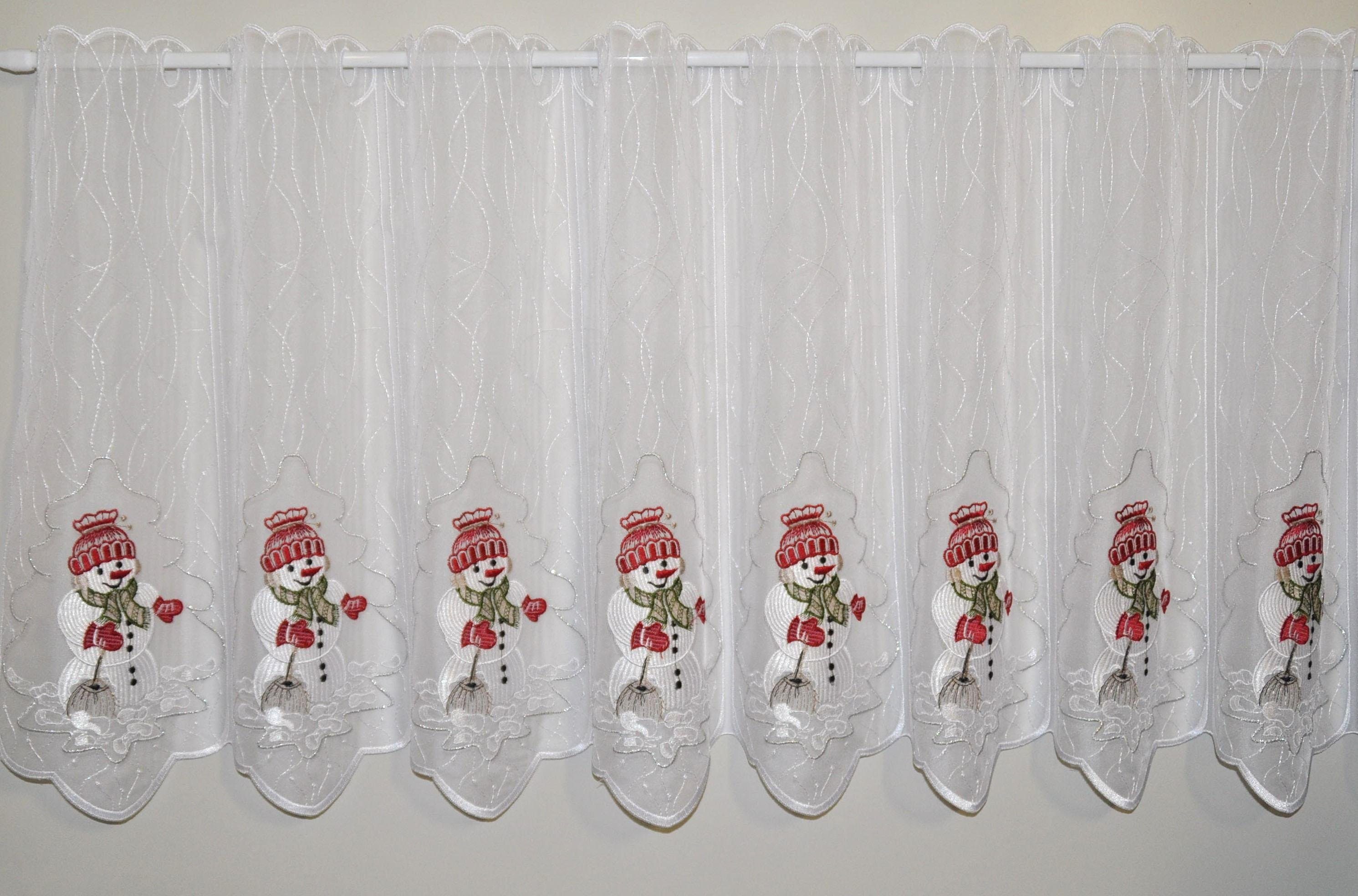 Scheibengardine Schneemann, Stickereien Plauen, Stangendurchzug (1 St), transparent, Voile