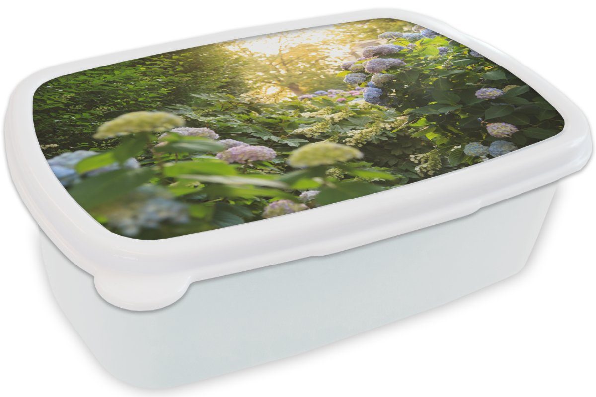 Jungs Garten, und Kinder Lunchbox für Gelbe Brotbox Kunststoff, weiß und (2-tlg), für MuchoWow im Mädchen Erwachsene, Hortensien Brotdose,