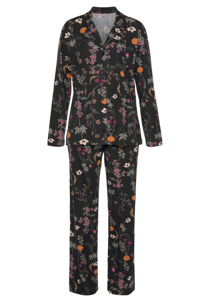 LASCANA Pyjama (2 tlg., 1 Stück) mit Wildblumen Muster, Hose mit  elastischem Tunnelzugbund und Eingrifftaschen