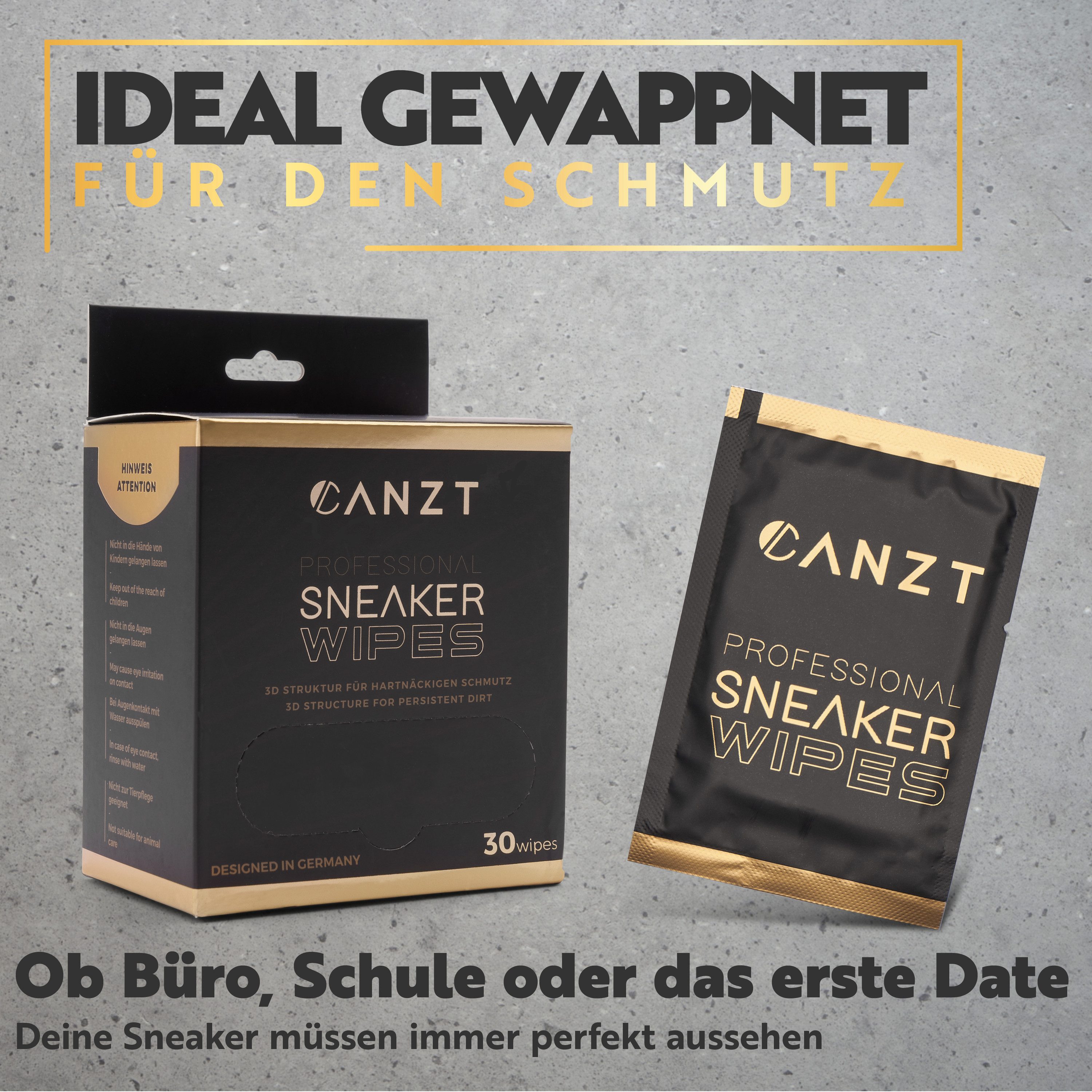 Canzt 30 Reinigungstücher für Schuhe – Sneaker Wipes für Leder & Stoff Reinigungstücher (1-tlg., 30 Sneaker Wipes)