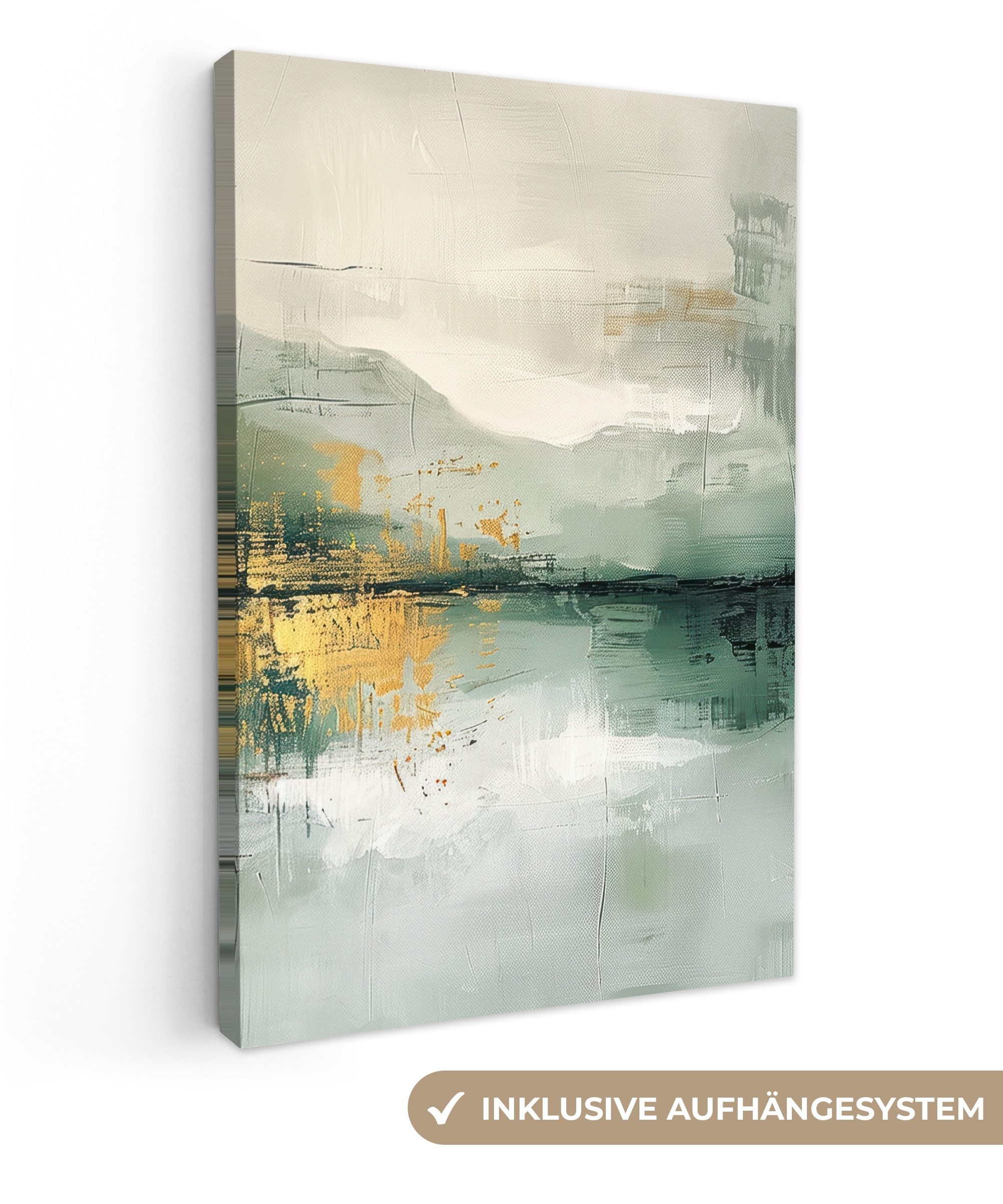 OneMillionCanvasses® Leinwandbild Grün - Modern - Abstrakt - Gold, Fotodruck (1 St), Bilder groß Wohnzimmer Schlafzimmer 80x120 cm