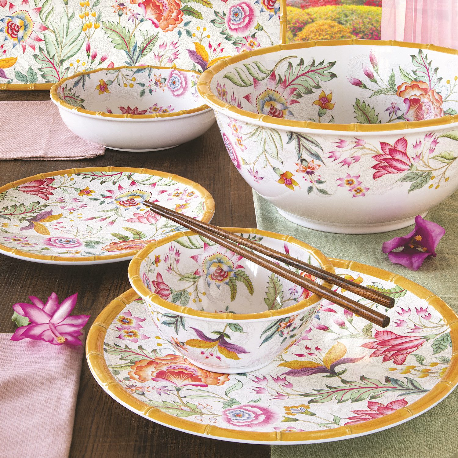 EasyLife Müslischüssel Osaka, Melamin, Spülmaschinengeeignet, Mehrfarbig, Blumen, H: 6.5cm