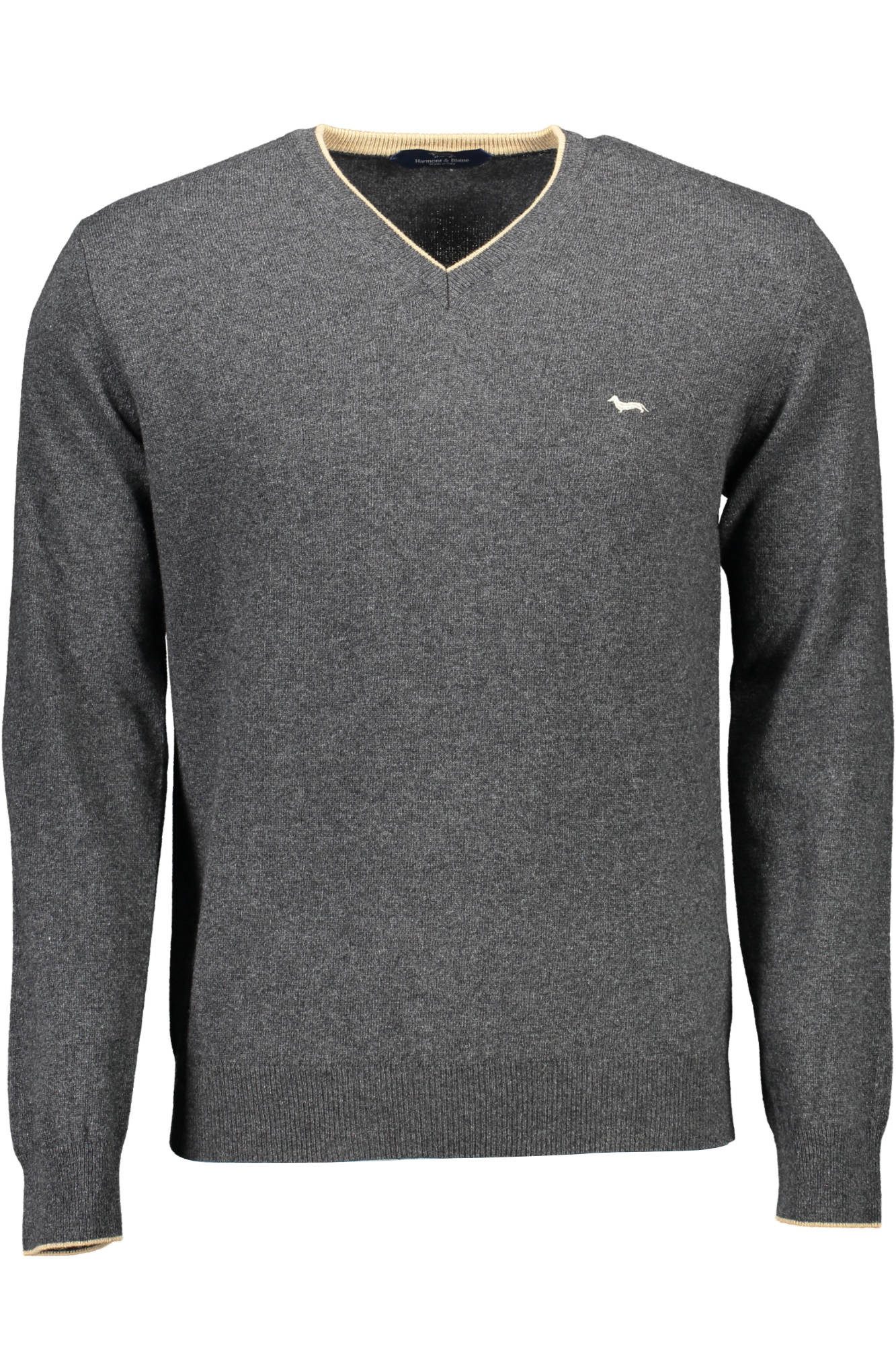 Harmont & Blaine Strickpullover Eleganter Herren-Pullover: Grau, V-Ausschnitt, Kontraste & Logo