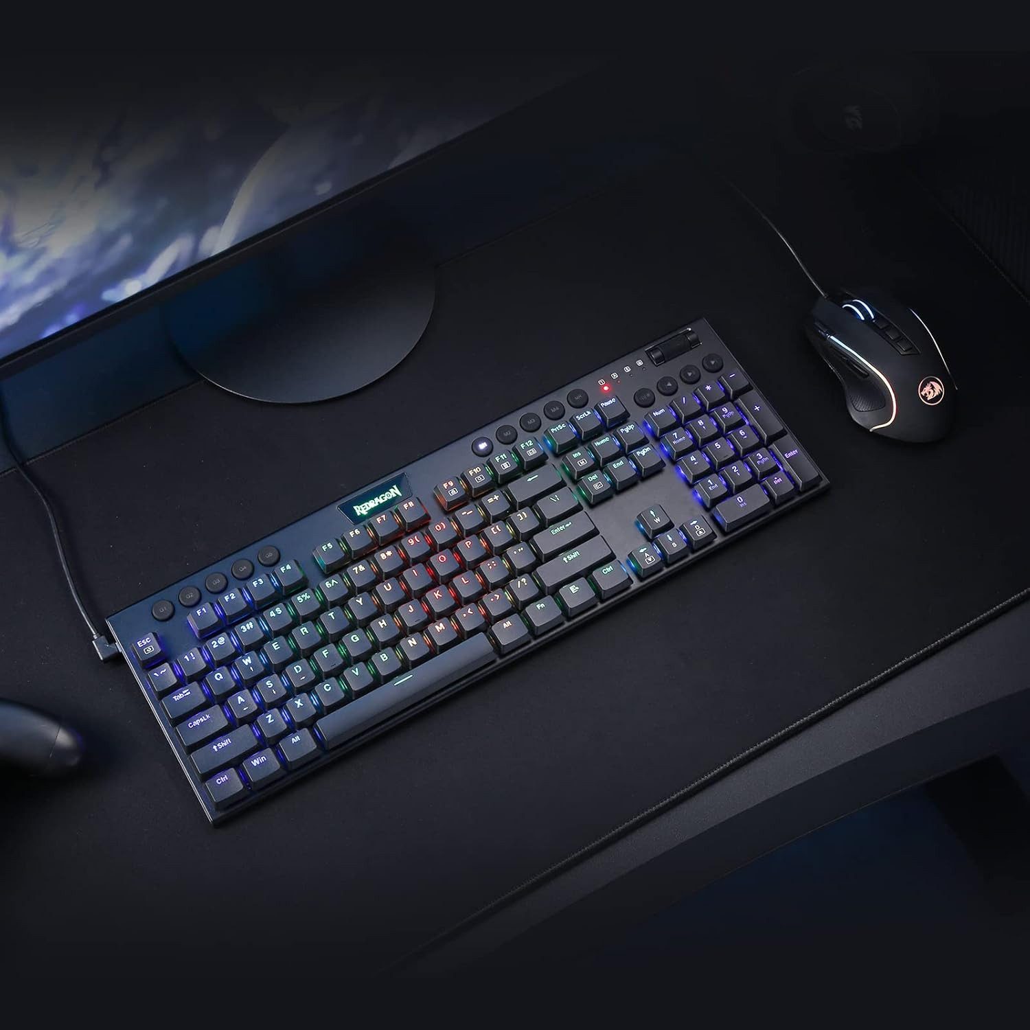 Redragon K619 Mechanical, RGB, Wired, Red Switches, Schwarz Gaming-Tastatur (Niedriges Profil, RGB-Hintergrundbeleuchtung, USB-C-Anschluss)