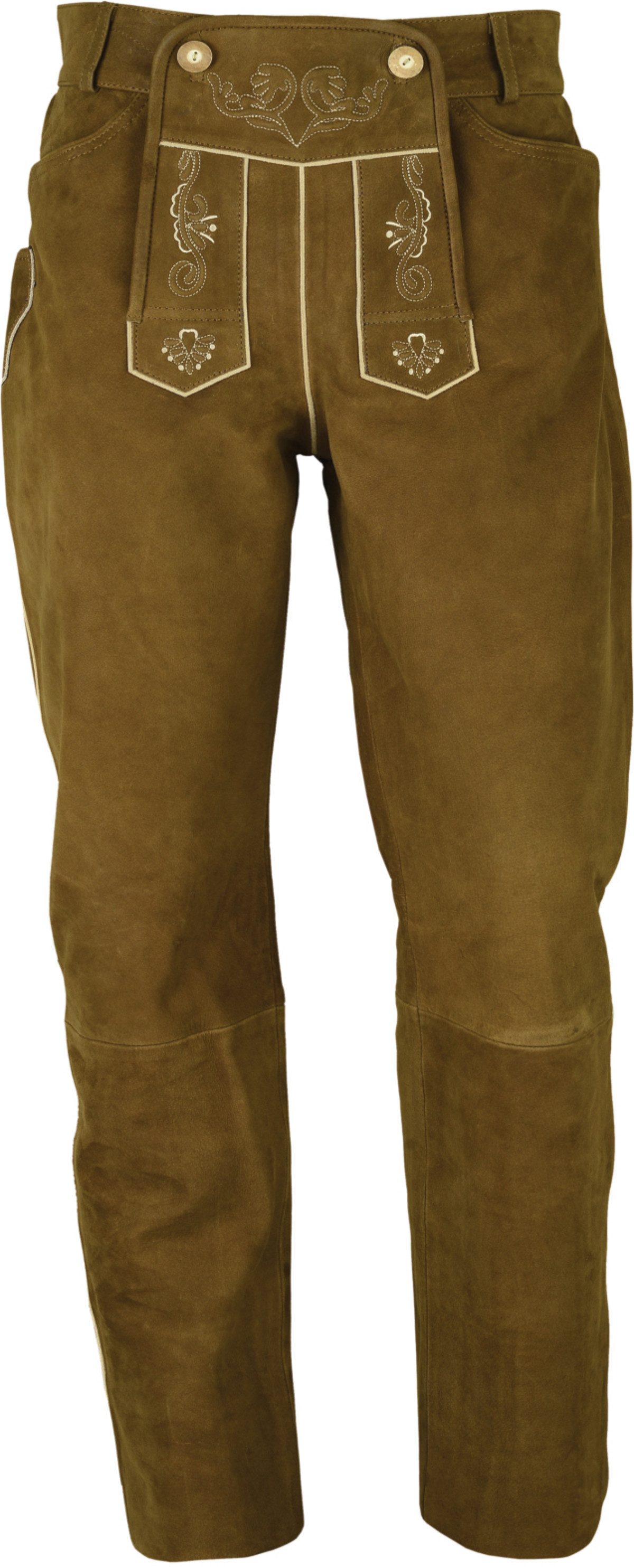 Fuente Leather Wears Trachtenlederhose Herren Trachten Lederhose lang mit Latz, Nubuk Leder, Camel