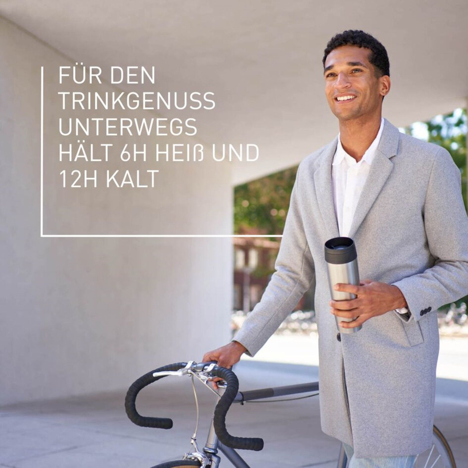 Emsa Thermobecher Travel Mug Classic, mit 360°-Trinköffnung, auslaufsicher, rutschfest, Edelstahl, Kunststoff, Silikon, 4h heiß, 8h kalt - 360 ml / 6h heiß, 12h kalt - 500 ml, 100% dicht