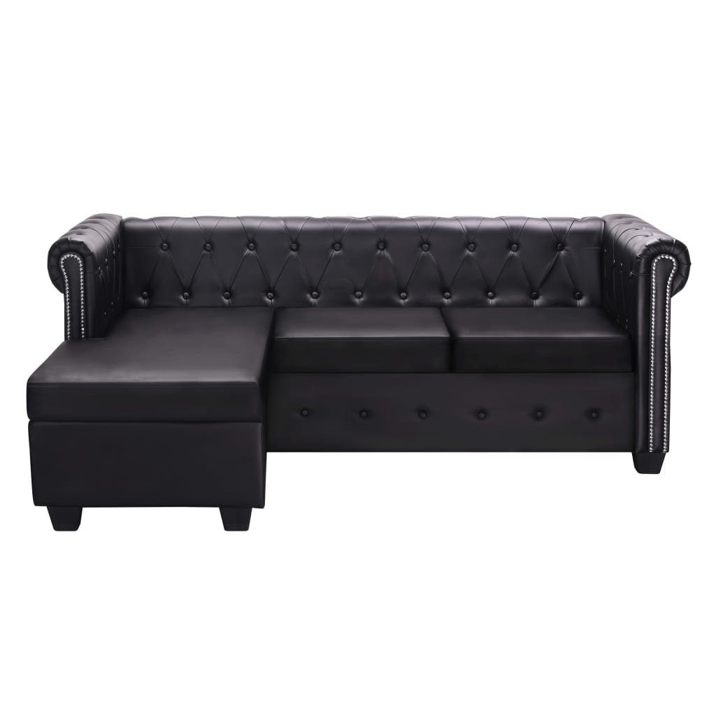 vidaXL L-Form Chesterfield-Sofa Kunstleder Sofa Schwarz