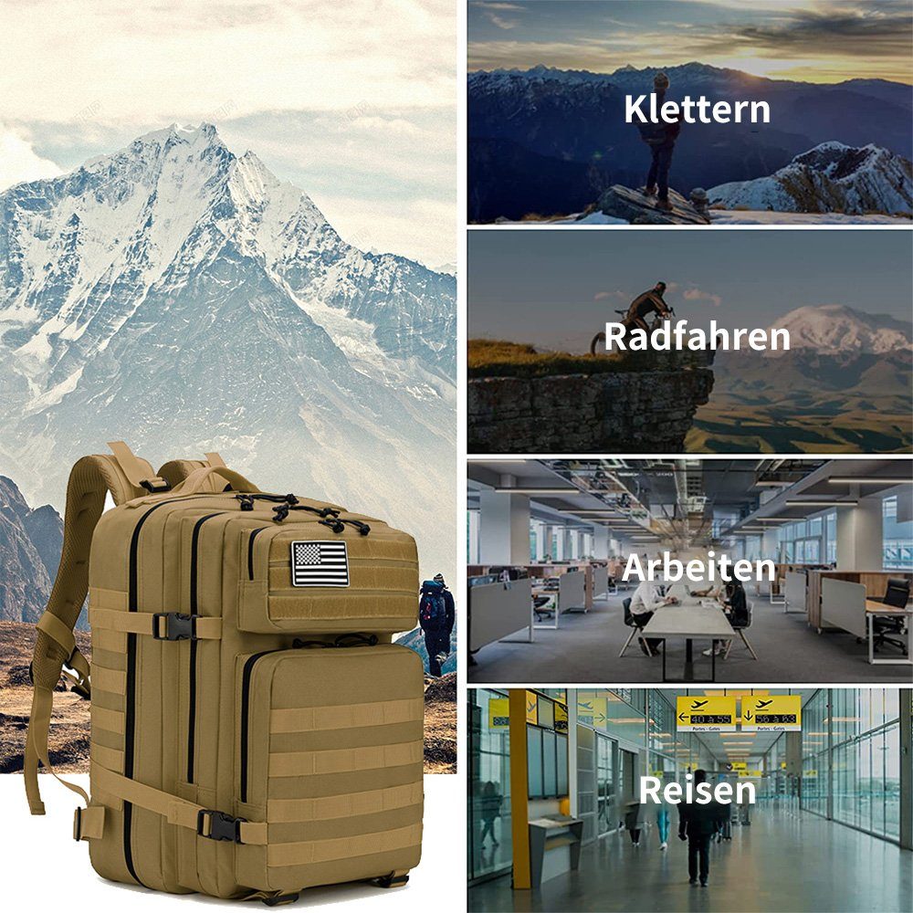 PANSY Trekkingrucksack Khaki verschleißfest L, 45 cm, 50×30×30 für wasserdicht, Outdoor-Reisen, Camping, Bushcraft, Trekking