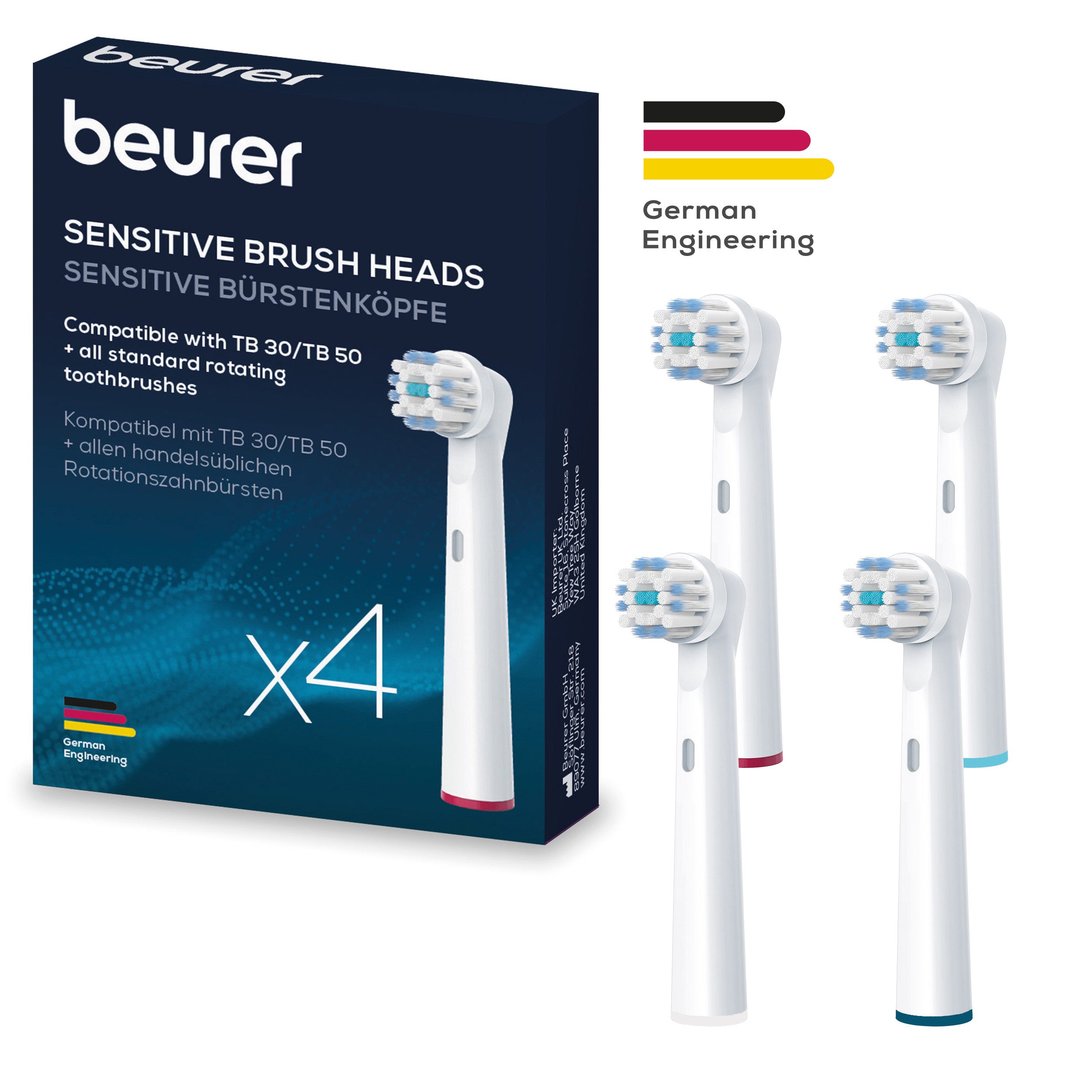 BEURER Щетки TB 30/50 Bürstenköpfe Sensitive, für elektrische Зубные щетки, Mit 2 Borstenarten & Schutzkappe, für gründliche Reinigung