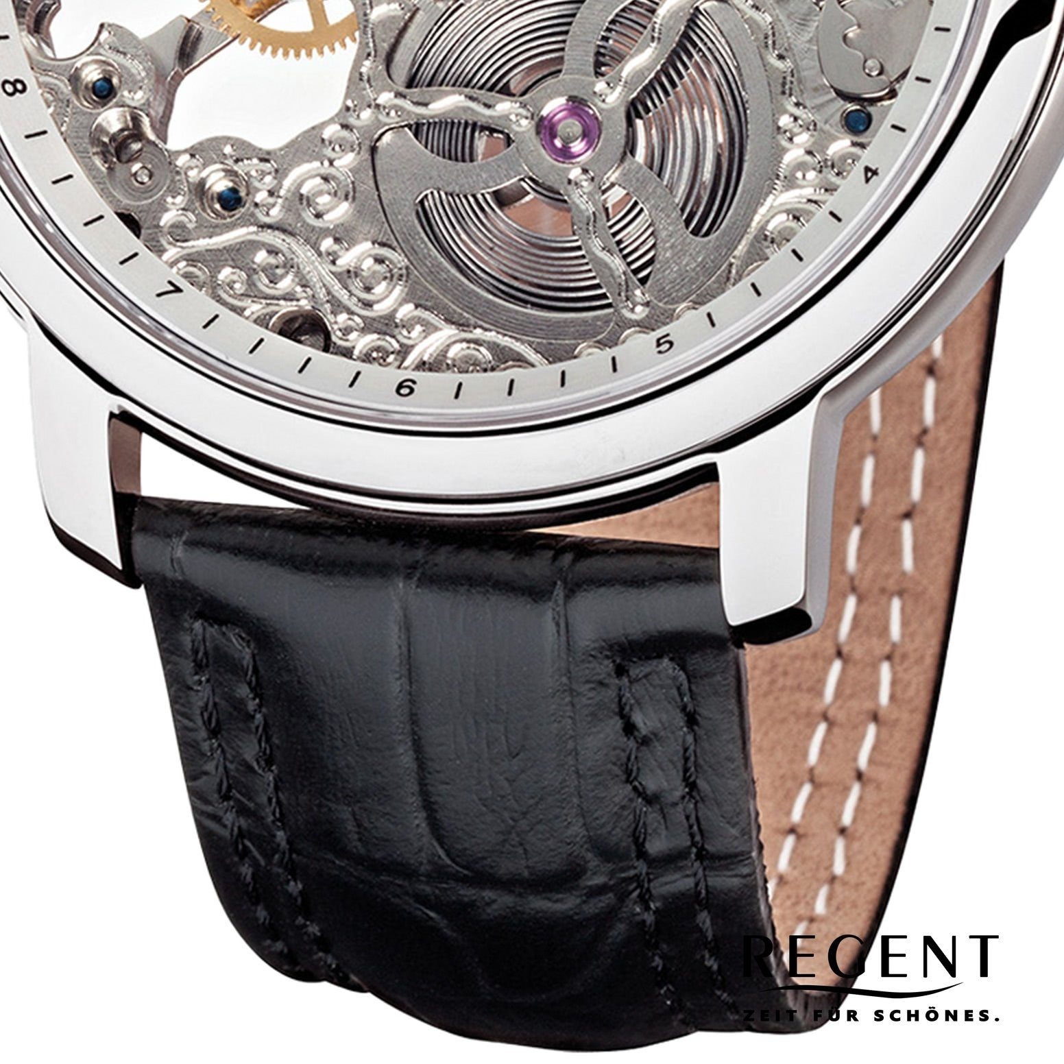Regent Quarzuhr Analog, groß Herren Herren Armbanduhr (ca. Lederbandarmband Armbanduhr 45mm), rund, Regent
