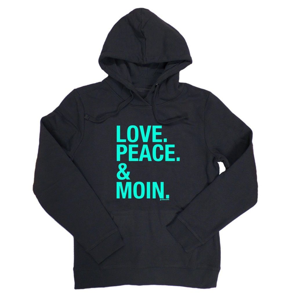 goldmarie Kapuzensweatshirt LOVE PEACE MOIN schwarz mint mit Frontprint
